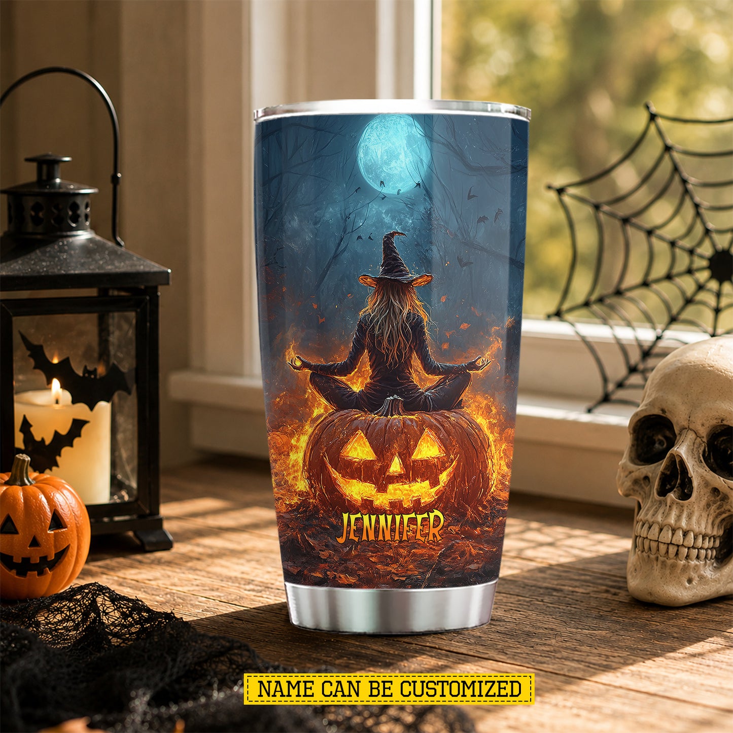 Personalized Halloween Meditation Witch Tumbler, Find Your Inner Fire, Spooky Season Stainless Steel Tumbler, Travel Mug Tumblers Gift For Meditator, Witch Lover