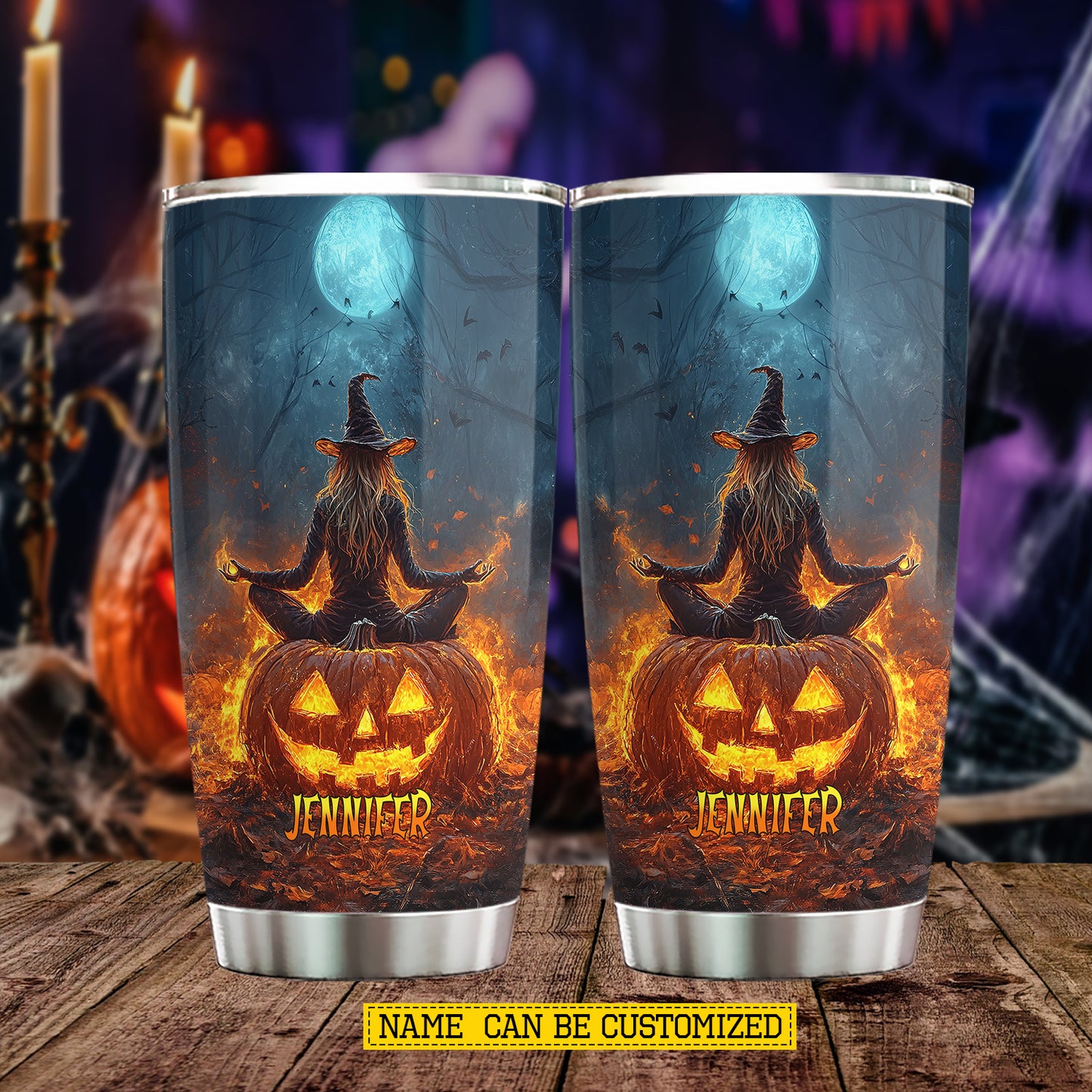 Personalized Halloween Meditation Witch Tumbler, Find Your Inner Fire, Spooky Season Stainless Steel Tumbler, Travel Mug Tumblers Gift For Meditator, Witch Lover