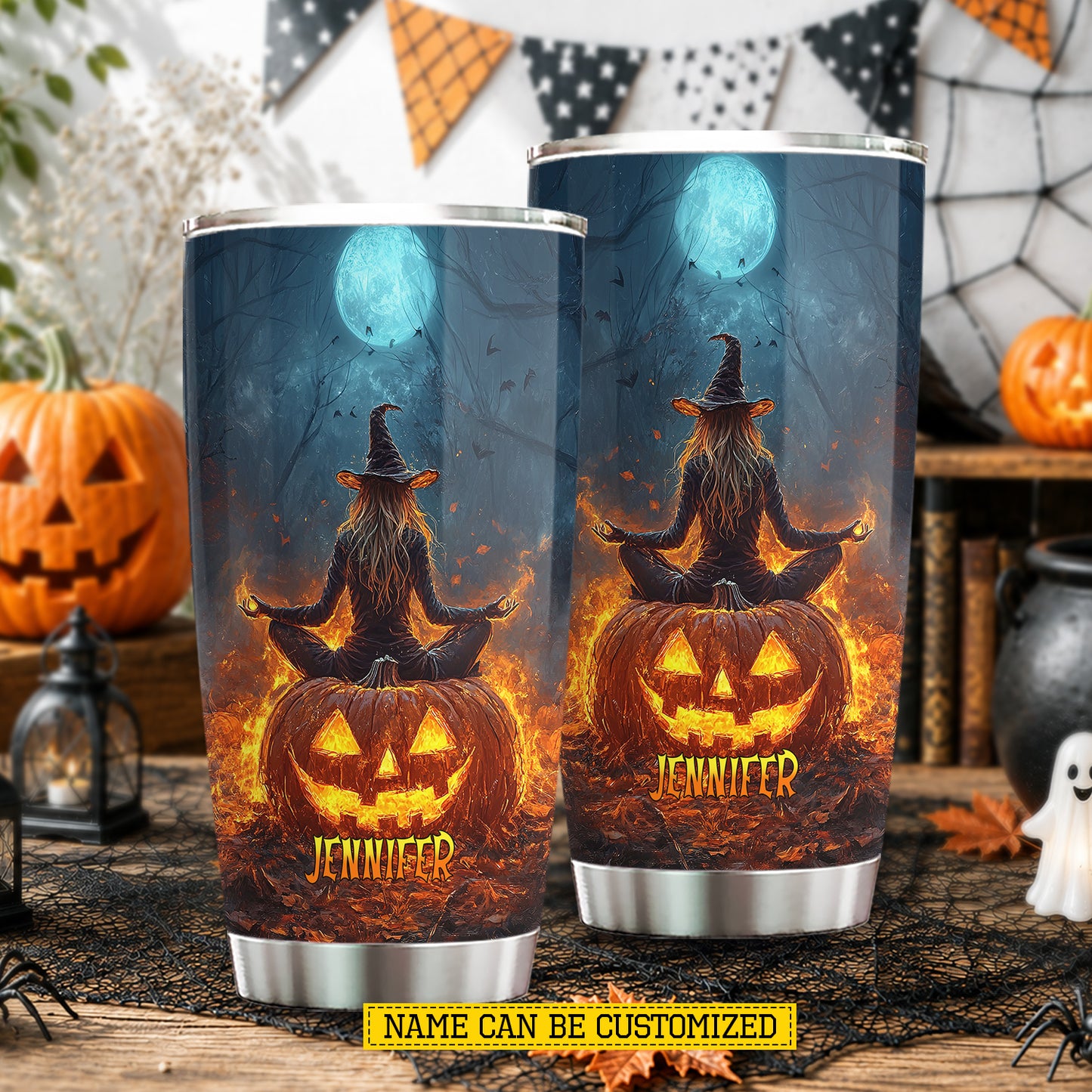 Personalized Halloween Meditation Witch Tumbler, Find Your Inner Fire, Spooky Season Stainless Steel Tumbler, Travel Mug Tumblers Gift For Meditator, Witch Lover