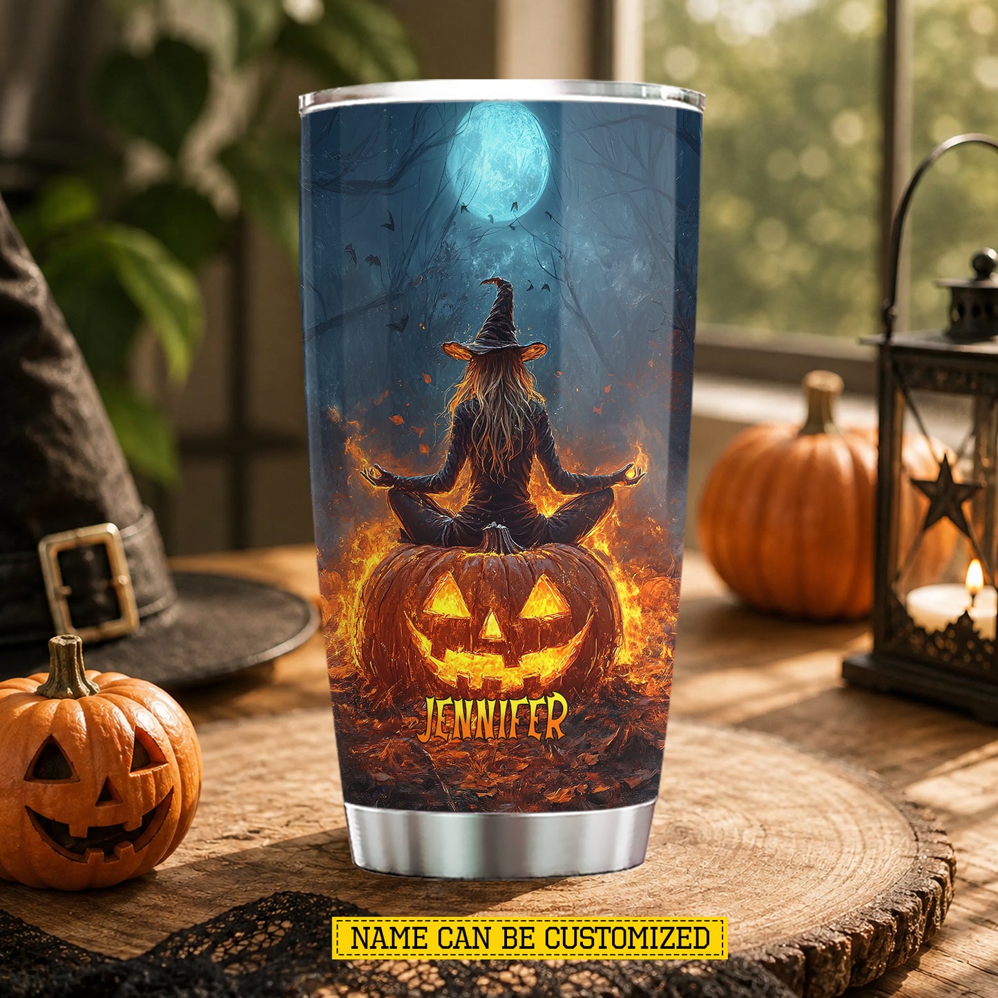 Personalized Halloween Meditation Witch Tumbler, Find Your Inner Fire, Spooky Season Stainless Steel Tumbler, Travel Mug Tumblers Gift For Meditator, Witch Lover