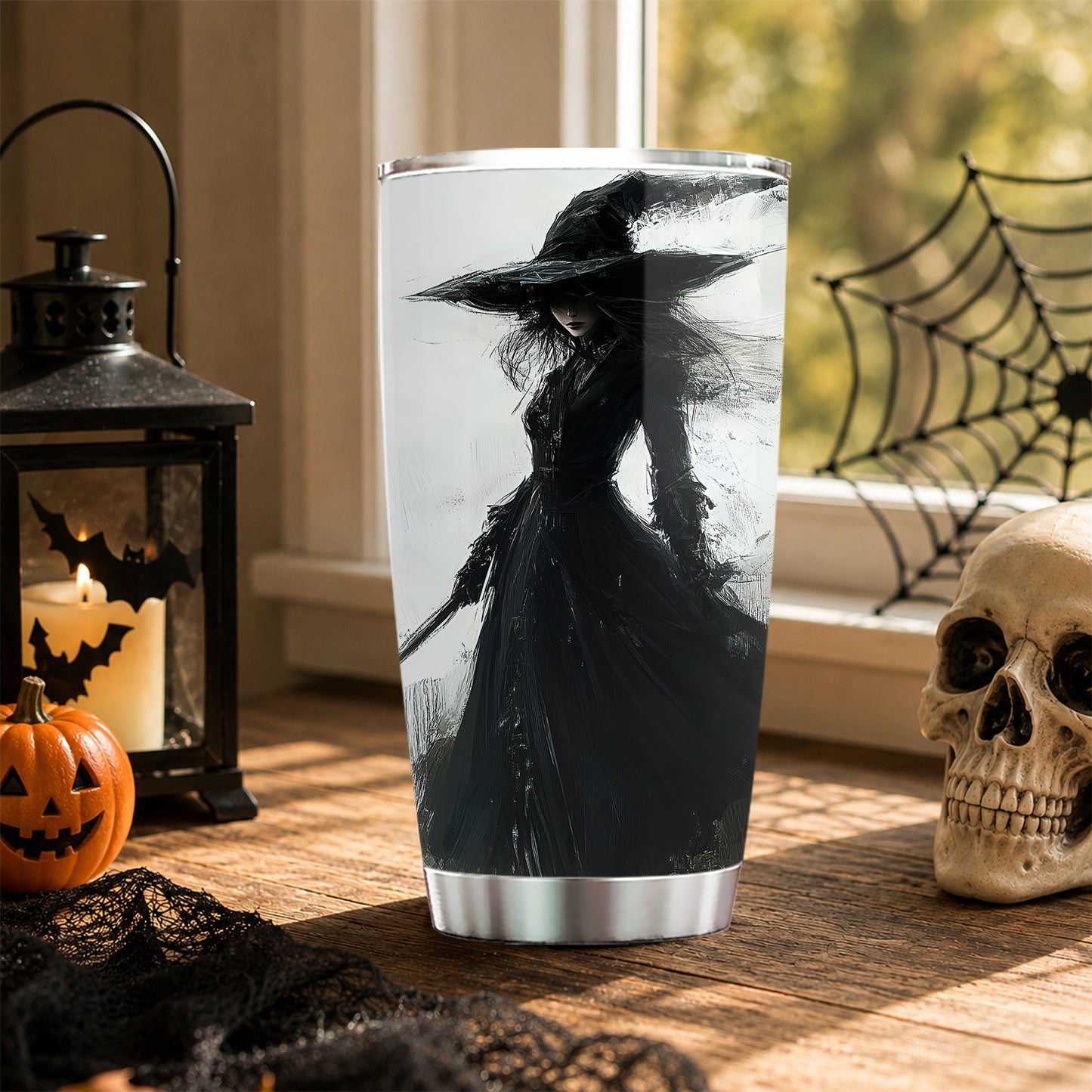 Halloween Black Witch Tumbler, Dressed In Darkness, Spooky Season Stainless Steel Tumbler, Travel Mug Tumblers Gift For Witch Lover