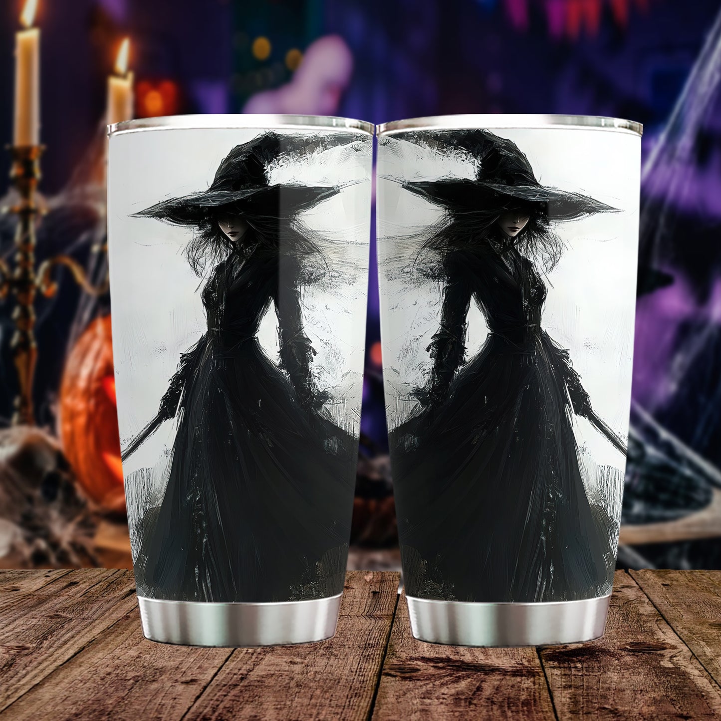 Halloween Black Witch Tumbler, Dressed In Darkness, Spooky Season Stainless Steel Tumbler, Travel Mug Tumblers Gift For Witch Lover