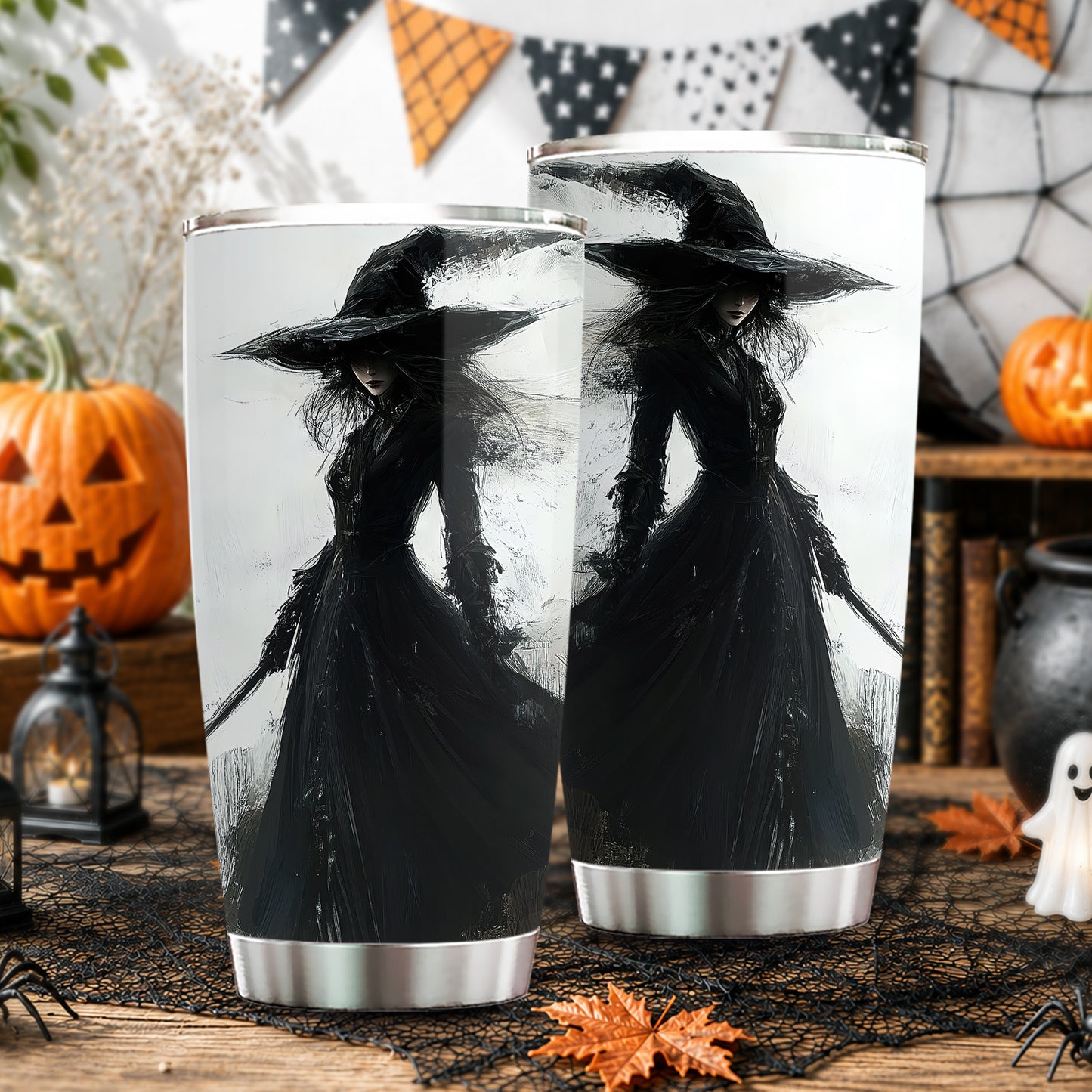 Halloween Black Witch Tumbler, Dressed In Darkness, Spooky Season Stainless Steel Tumbler, Travel Mug Tumblers Gift For Witch Lover