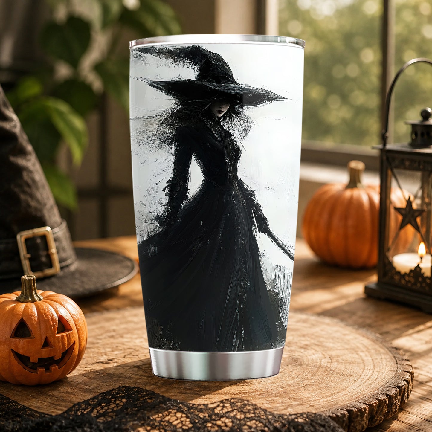 Halloween Black Witch Tumbler, Dressed In Darkness, Spooky Season Stainless Steel Tumbler, Travel Mug Tumblers Gift For Witch Lover