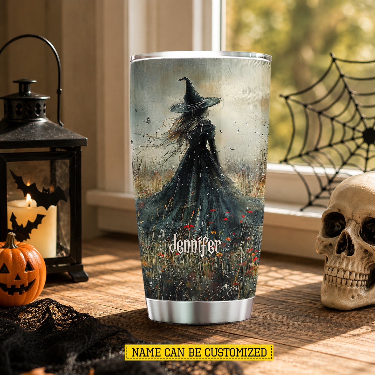 Personalized Halloween Witch Tumbler, Through The Mystic Field, Spooky Season Stainless Steel Tumbler, Travel Mug Tumblers Gift For Witch Lover