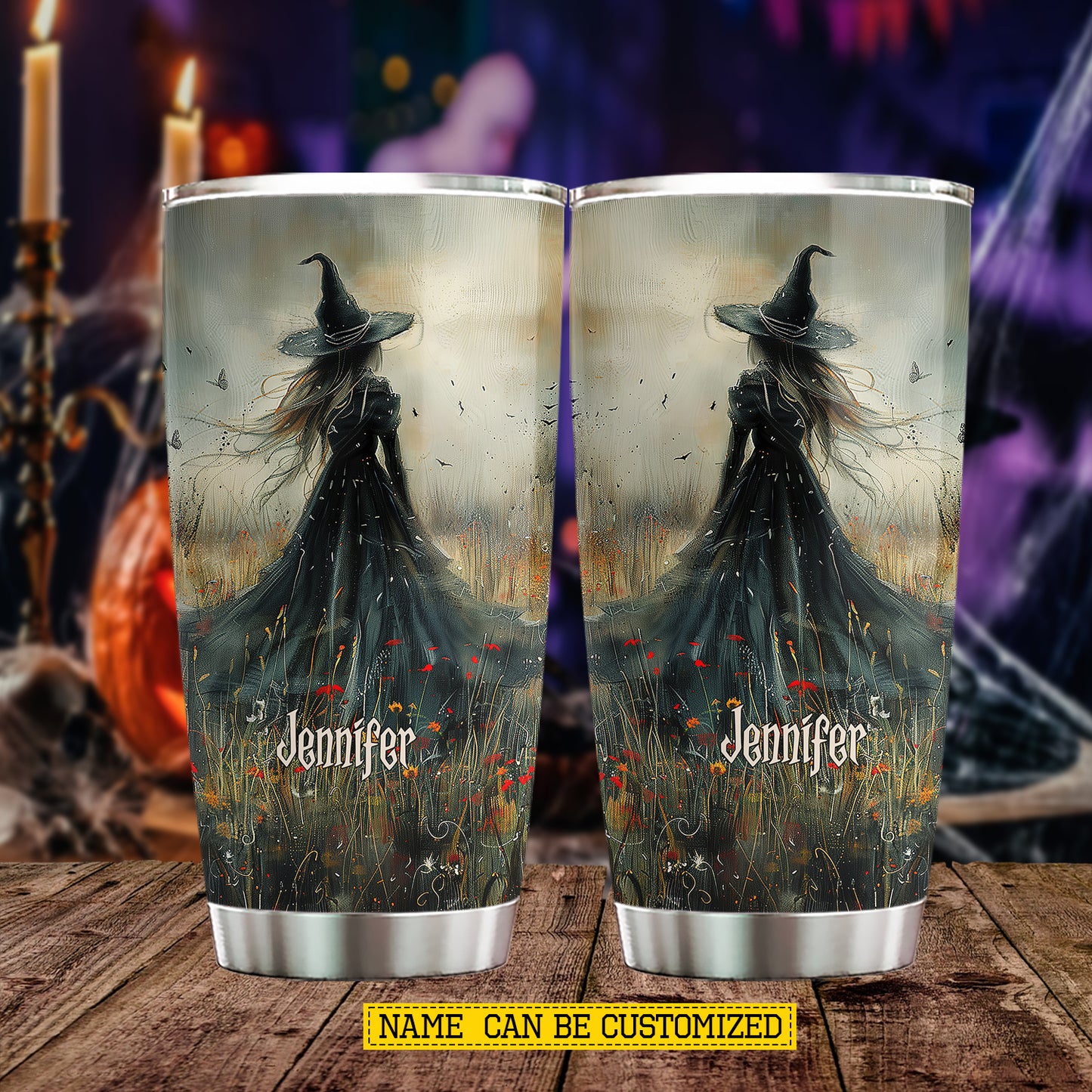 Personalized Halloween Witch Tumbler, Through The Mystic Field, Spooky Season Stainless Steel Tumbler, Travel Mug Tumblers Gift For Witch Lover