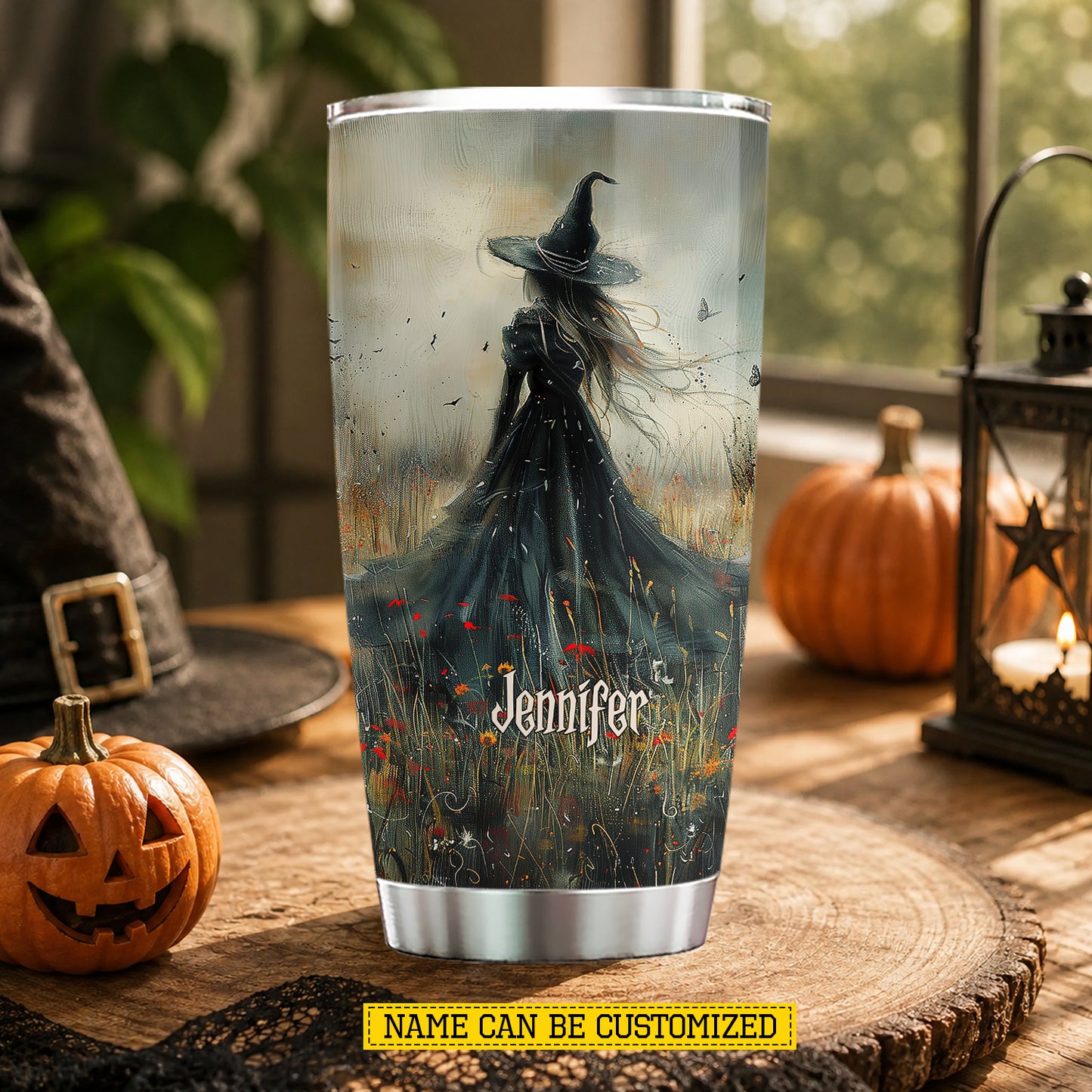 Personalized Halloween Witch Tumbler, Through The Mystic Field, Spooky Season Stainless Steel Tumbler, Travel Mug Tumblers Gift For Witch Lover