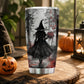 Halloween Gothic Witch Tumbler, Black Witch With Flowers Travel, Spooky Season Stainless Steel Tumbler, Travel Mug Tumblers Gift For Witch Lover