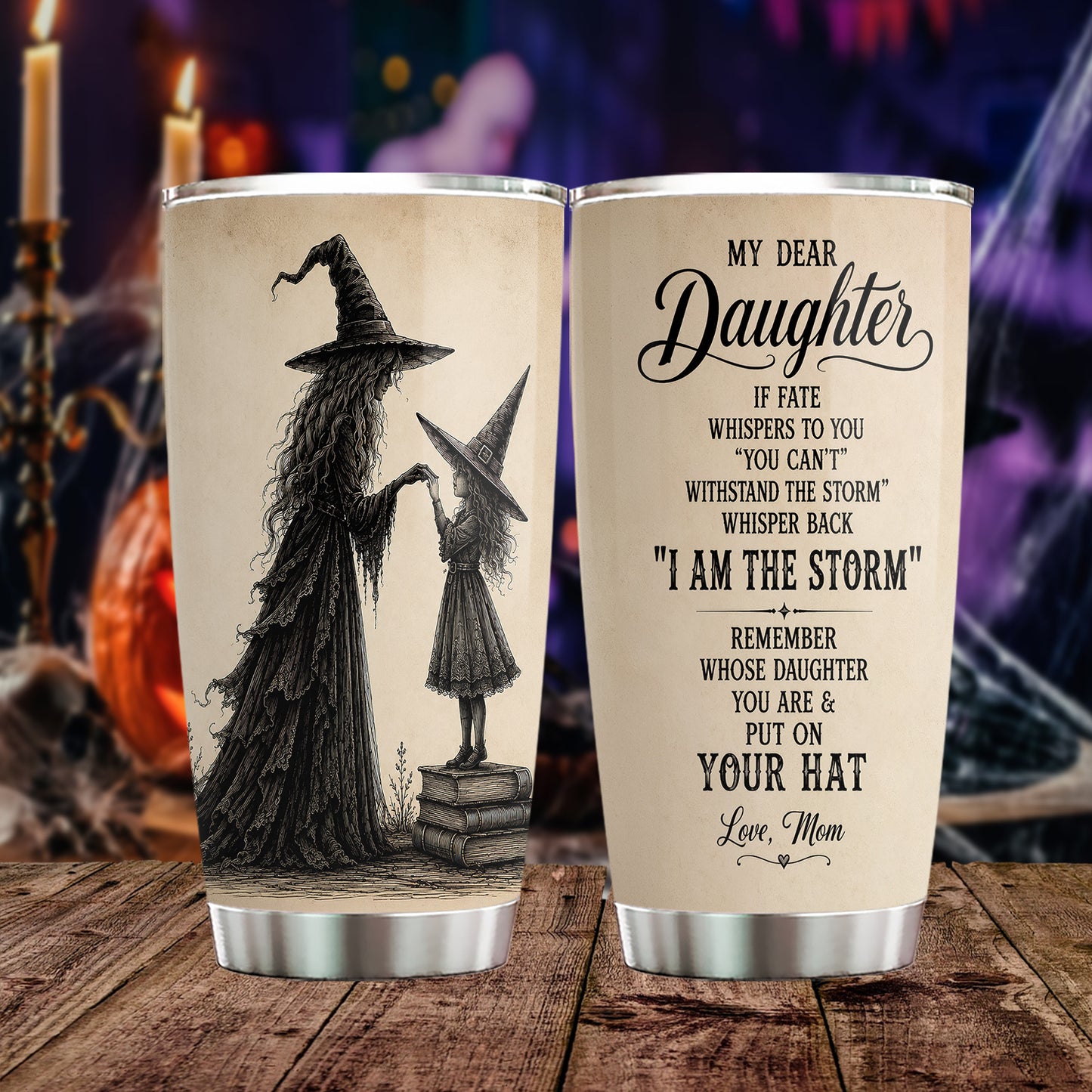 Halloween Witch Mom Daughter Tumbler, I Am The Storm Stainless Steel Tumbler Spooky Season Gift For Witch Lover