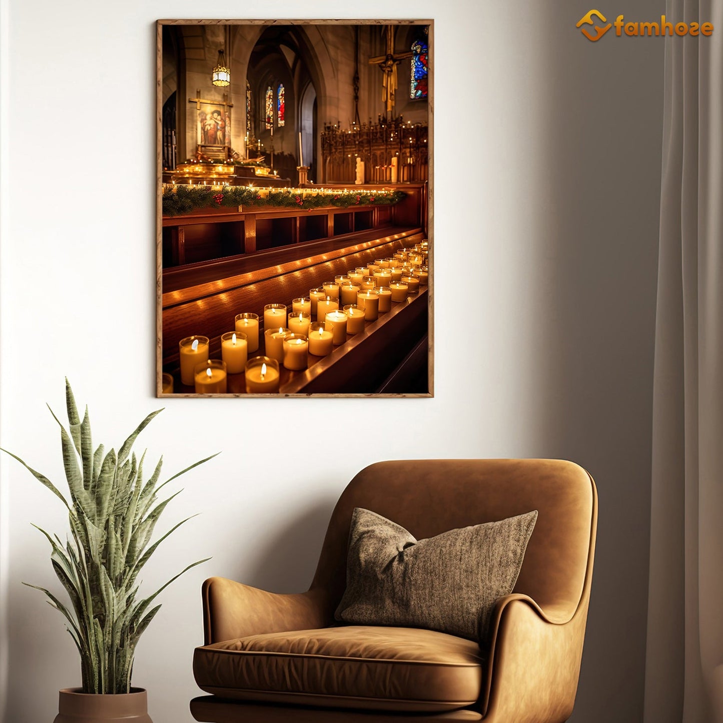 Candlelit Devotion in the Christmas Chapel Christmas Canvas Painting, Xmas Wall Art Decor - Christmas Poster Gift