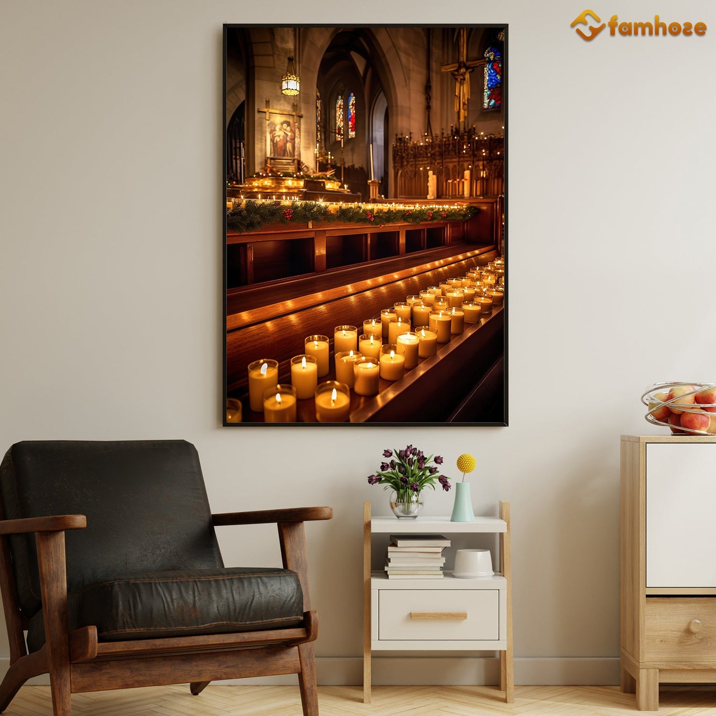 Candlelit Devotion in the Christmas Chapel Christmas Canvas Painting, Xmas Wall Art Decor - Christmas Poster Gift