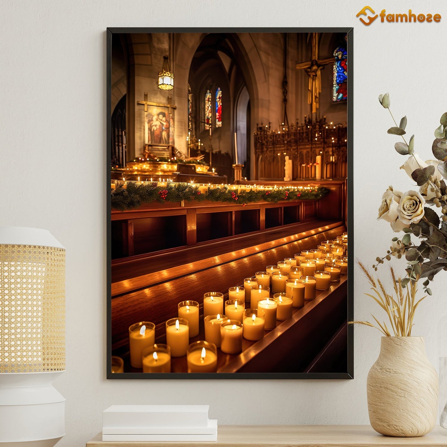 Candlelit Devotion in the Christmas Chapel Christmas Canvas Painting, Xmas Wall Art Decor - Christmas Poster Gift