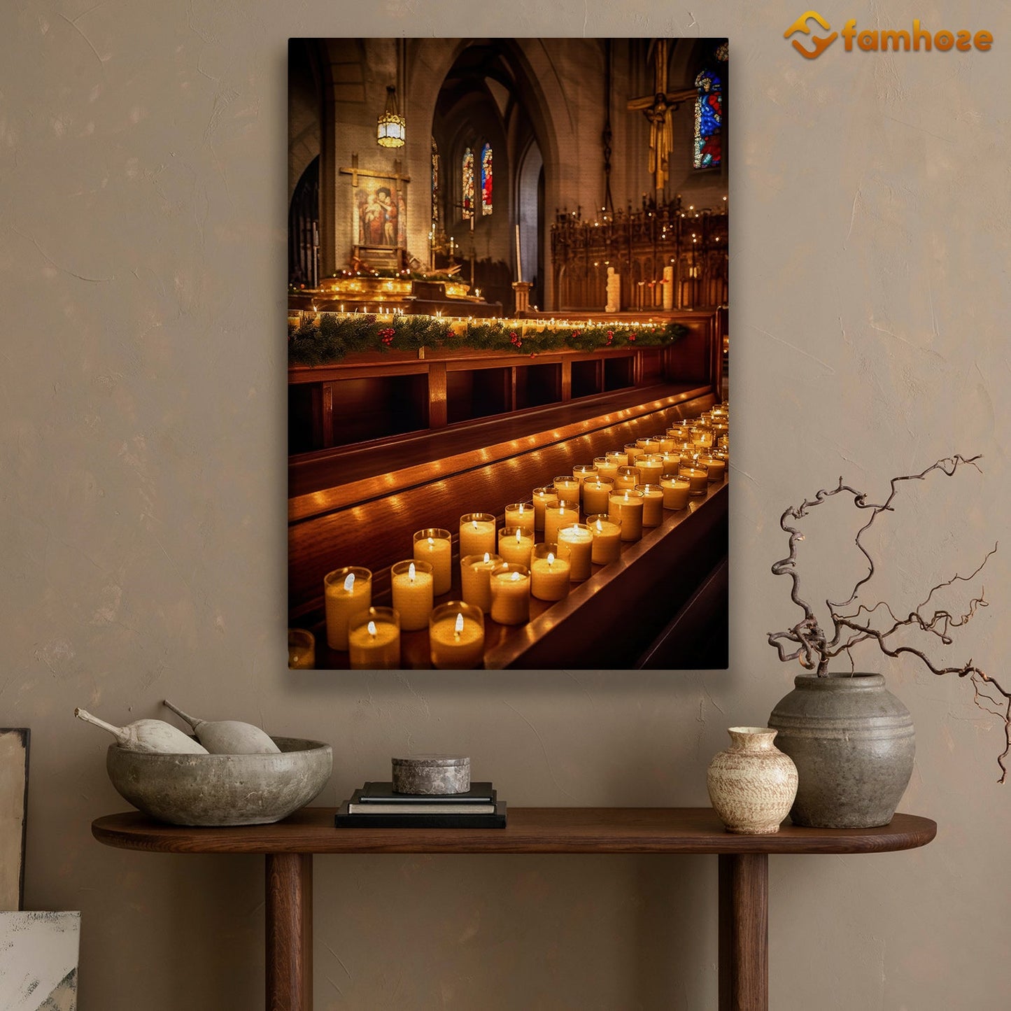 Candlelit Devotion in the Christmas Chapel Christmas Canvas Painting, Xmas Wall Art Decor - Christmas Poster Gift