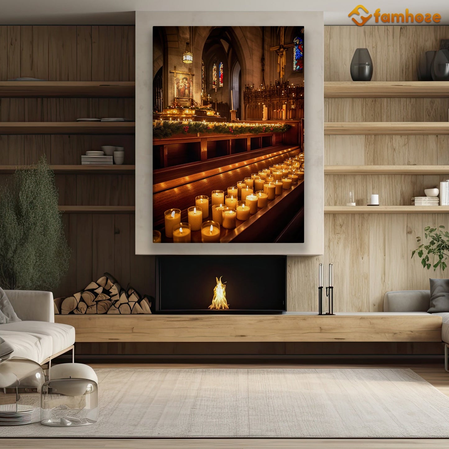 Candlelit Devotion in the Christmas Chapel Christmas Canvas Painting, Xmas Wall Art Decor - Christmas Poster Gift