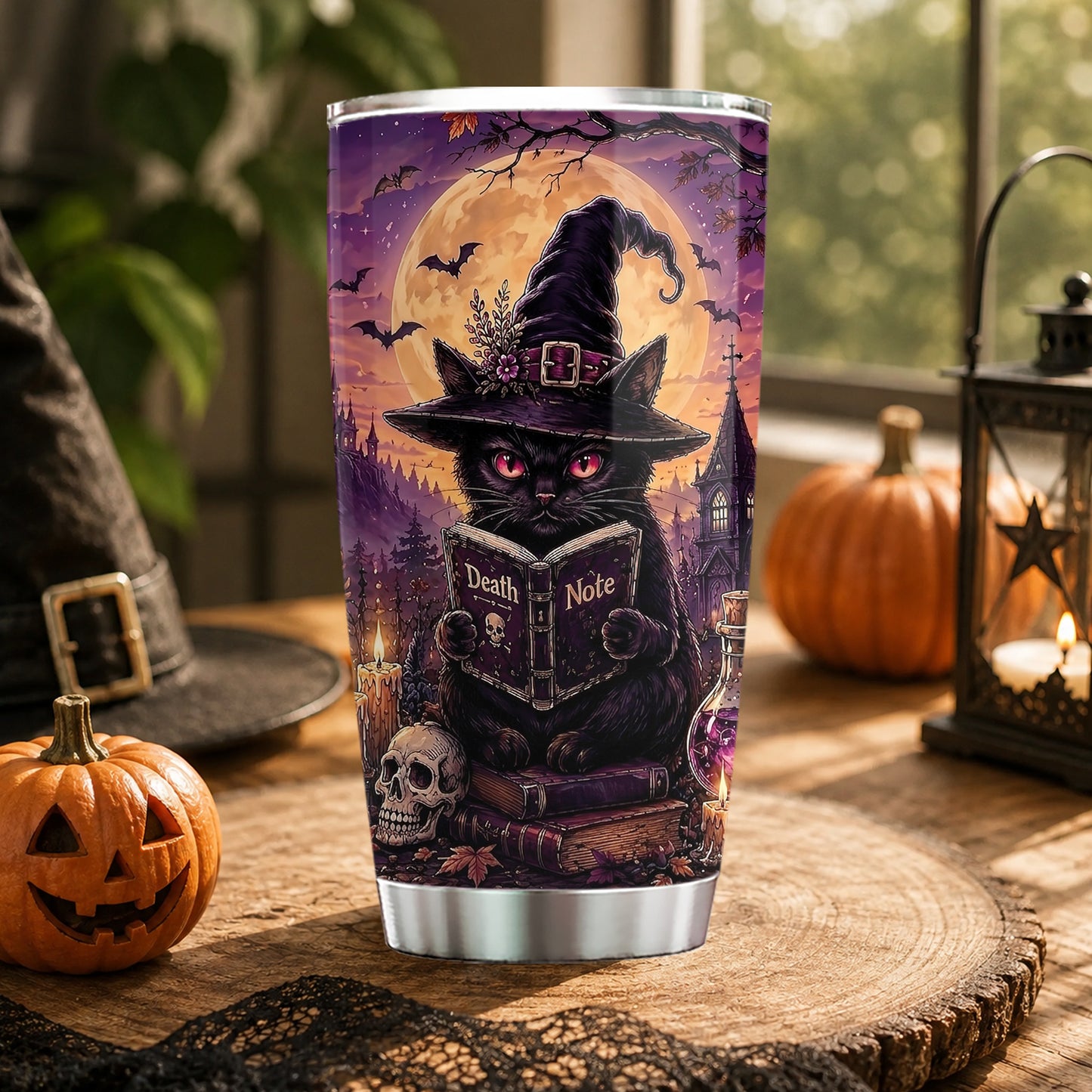 Funny Halloween Black Cat Witch Tumbler, I Fully Intend To Haunt People, Spooky Season Stainless Steel Tumbler, Travel Mug Tumblers Gift For Cat Lover