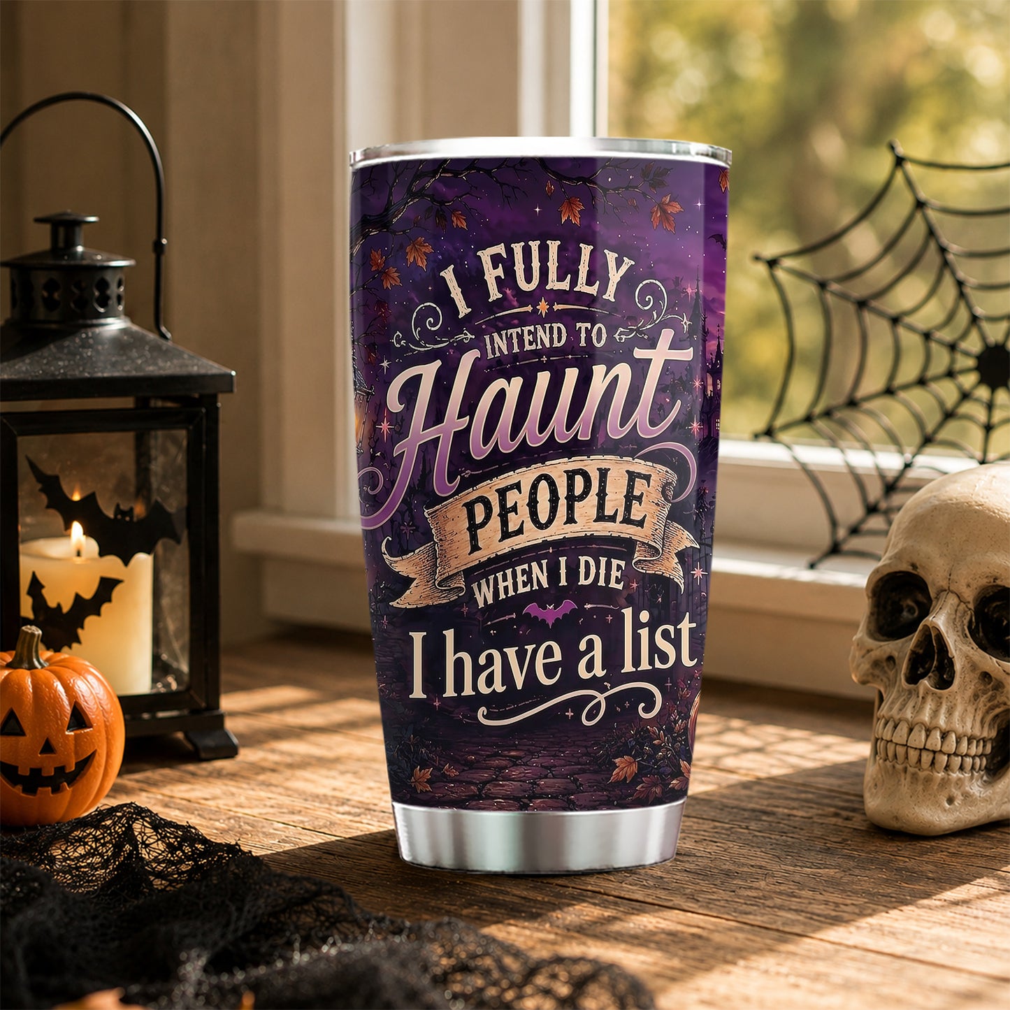 Funny Halloween Black Cat Witch Tumbler, I Fully Intend To Haunt People, Spooky Season Stainless Steel Tumbler, Travel Mug Tumblers Gift For Cat Lover