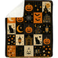 Halloween Pumpkin & Black Cat Fleece Blanket, A Patchwork Of Halloween Magic Woven Blanket, Sherpa Blanket Spooky Season Gift For Cat Lover