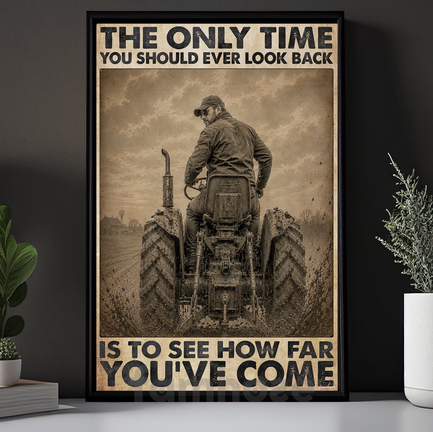 Tractor Farming Canvas Painting, The Only Time You Should Ever Look Back Wall Art Decor, Poster Gift For Farm Tractor Lover