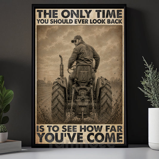 Tractor Farming Canvas Painting, The Only Time You Should Ever Look Back Wall Art Decor, Poster Gift For Farm Tractor Lover