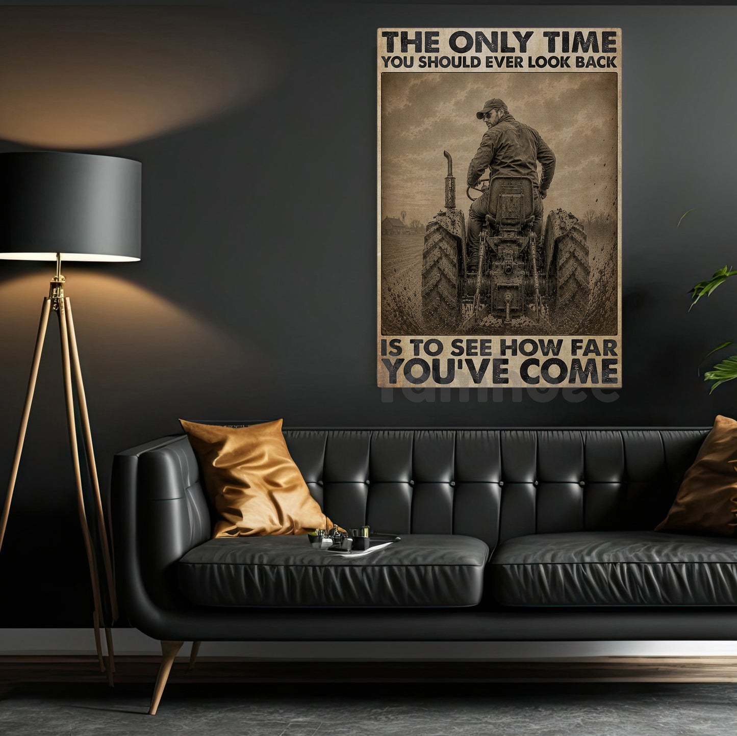 Tractor Farming Canvas Painting, The Only Time You Should Ever Look Back Wall Art Decor, Poster Gift For Farm Tractor Lover