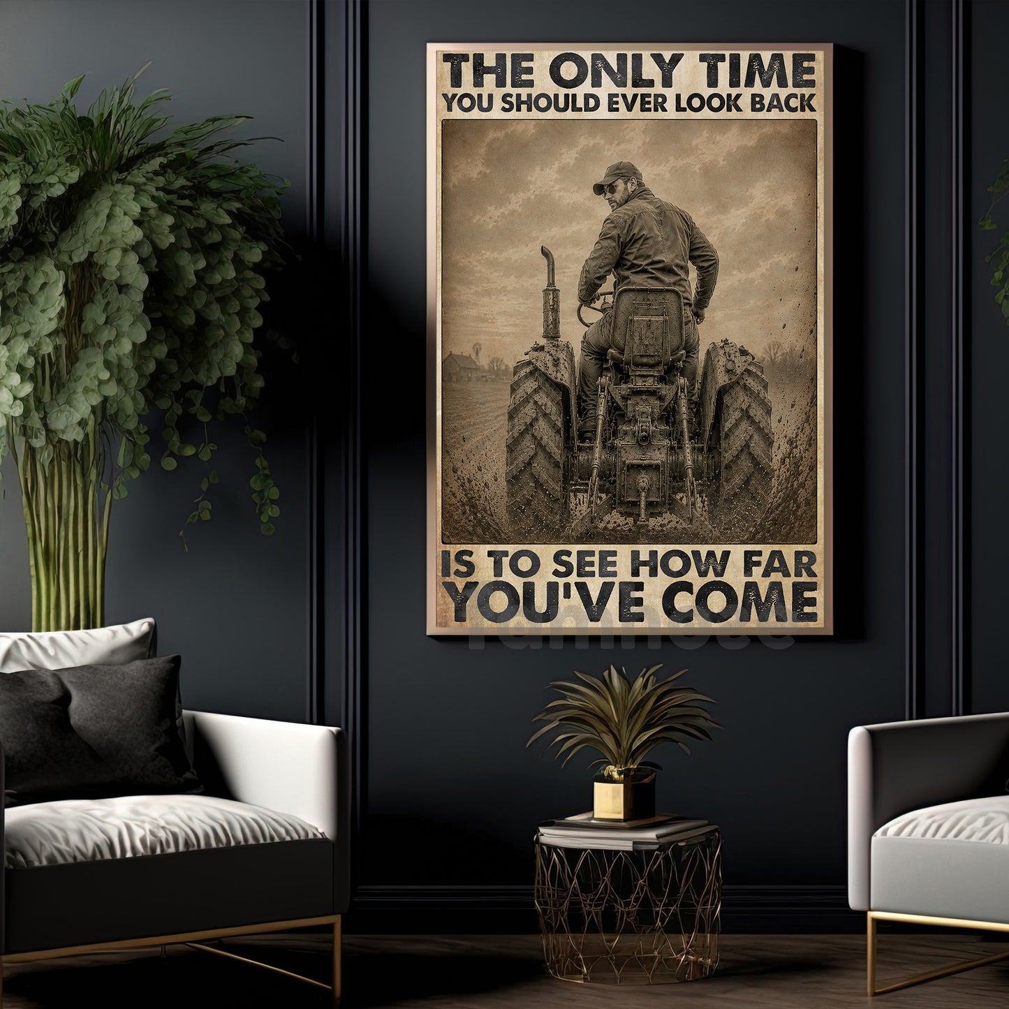 Tractor Farming Canvas Painting, The Only Time You Should Ever Look Back Wall Art Decor, Poster Gift For Farm Tractor Lover