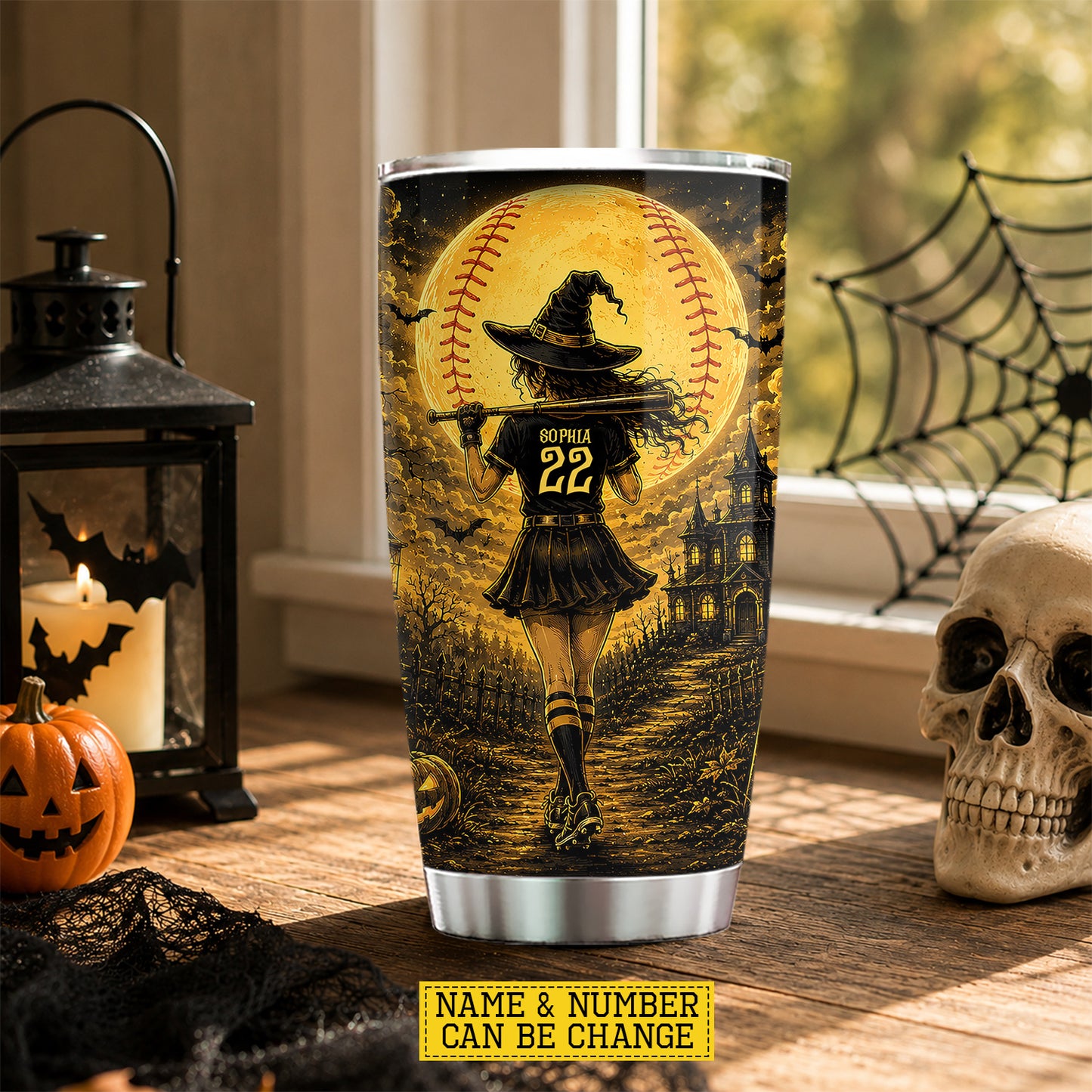 Personalized Halloween Softball Witch Tumbler, My Broom Broke So Now I Play Softball, Spooky Season Stainless Steel Tumbler, Travel Mug Tumblers Gift For Softball Lover