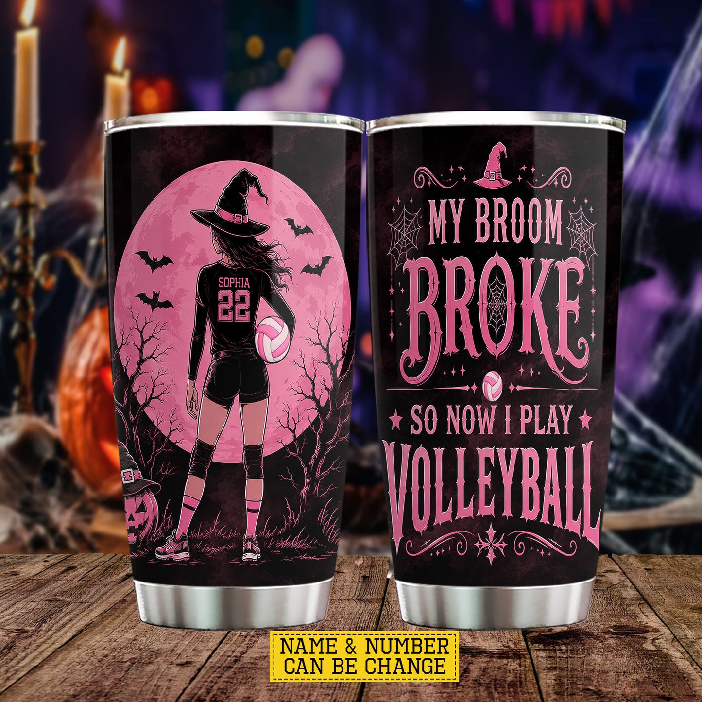 Personalized Halloween Witch Volleyball Tumbler, My Broom Broke So Now I Play Volleyball, Spooky Season Stainless Steel Tumbler, Travel Mug Tumblers Gift For Volleyball Lover