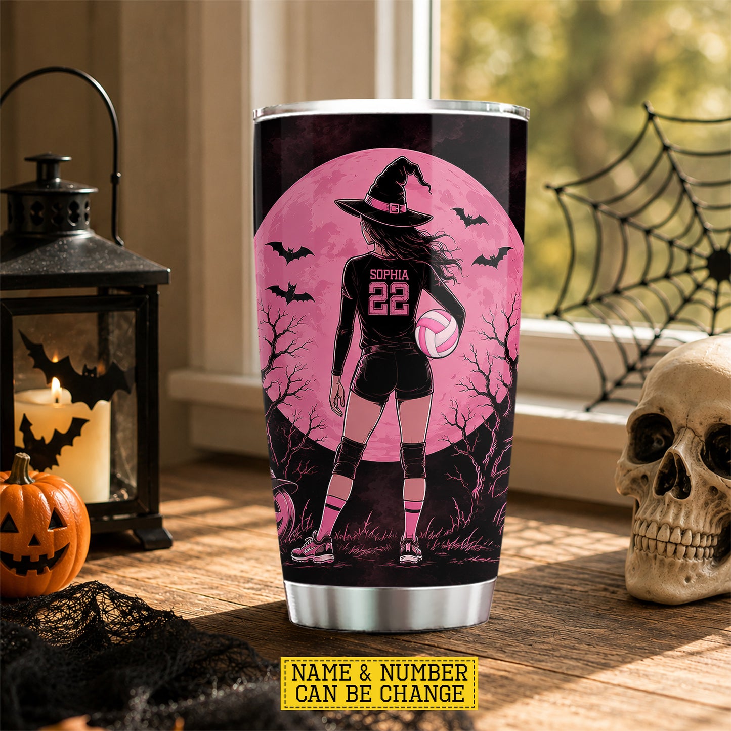 Personalized Halloween Witch Volleyball Tumbler, My Broom Broke So Now I Play Volleyball, Spooky Season Stainless Steel Tumbler, Travel Mug Tumblers Gift For Volleyball Lover