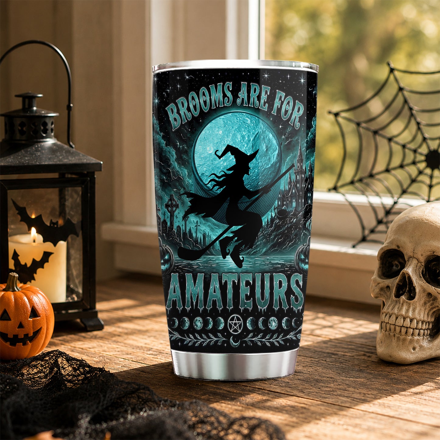 Personalized Halloween Hockey Witch Tumbler, Brooms Are For Amateurs, Spooky Season Stainless Steel Tumbler, Travel Mug Tumblers Gift For Hockey Lover