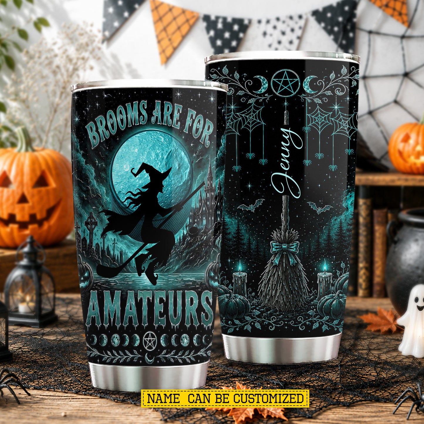 Personalized Halloween Hockey Witch Tumbler, Brooms Are For Amateurs, Spooky Season Stainless Steel Tumbler, Travel Mug Tumblers Gift For Hockey Lover