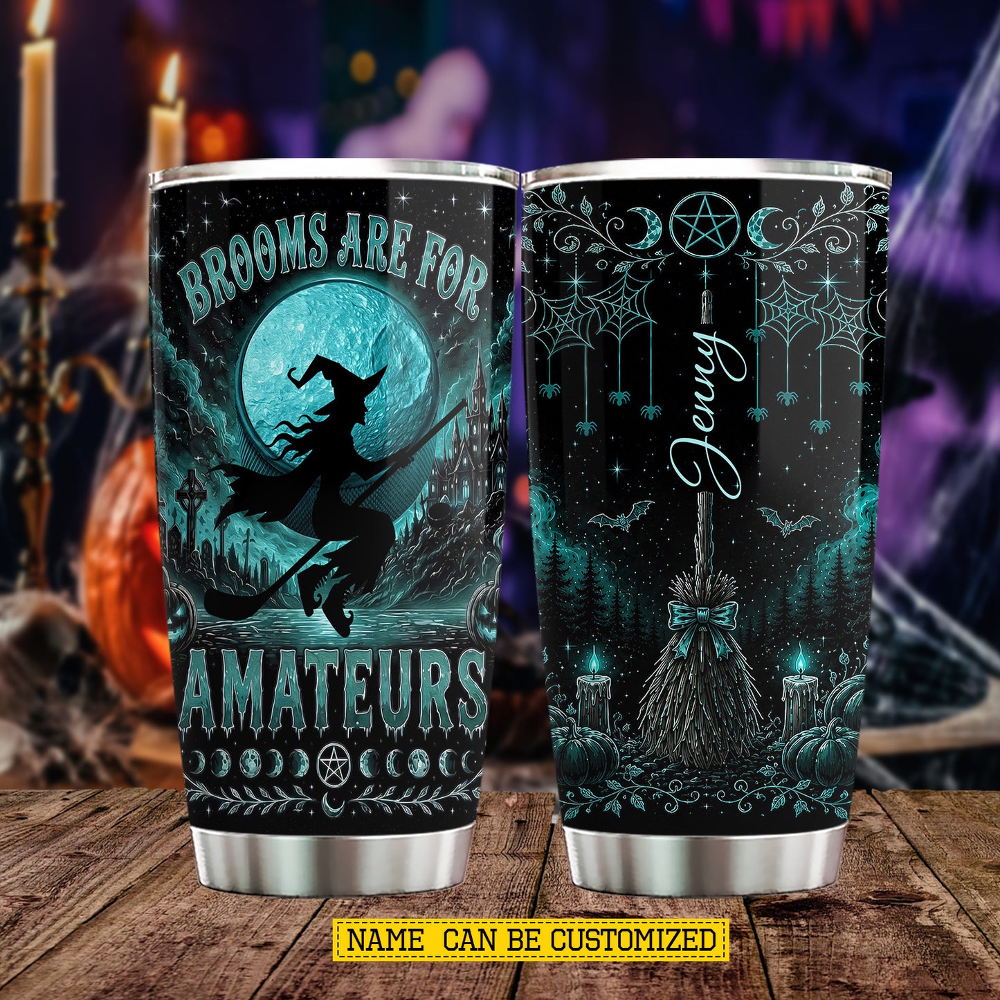 Personalized Halloween Hockey Witch Tumbler, Brooms Are For Amateurs, Spooky Season Stainless Steel Tumbler, Travel Mug Tumblers Gift For Hockey Lover