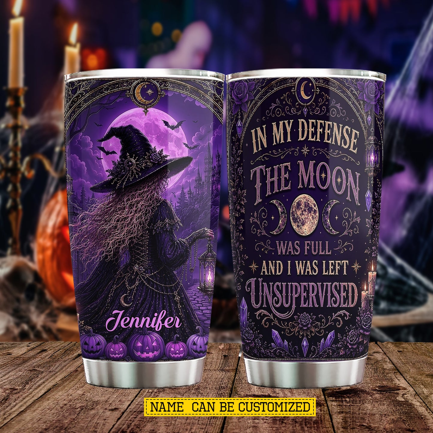 Personalized Halloween Witch Tumbler, In My Defense, Spooky Season Stainless Steel Tumbler, Travel Mug Tumblers Gift For Witch Lover