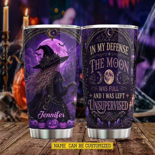 Personalized Halloween Witch Tumbler, In My Defense, Spooky Season Stainless Steel Tumbler, Travel Mug Tumblers Gift For Witch Lover