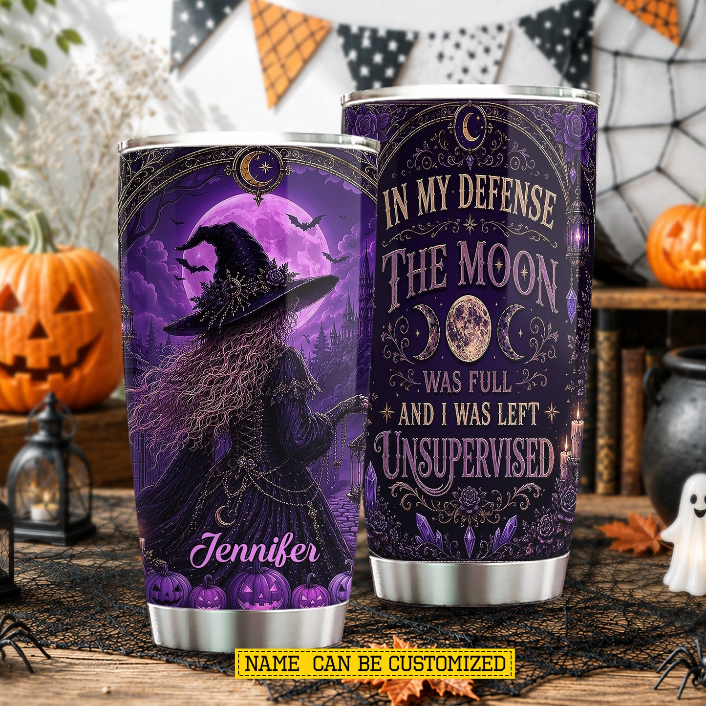 Personalized Halloween Witch Tumbler, In My Defense, Spooky Season Stainless Steel Tumbler, Travel Mug Tumblers Gift For Witch Lover