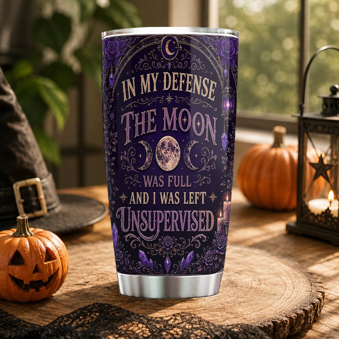 Personalized Halloween Witch Tumbler, In My Defense, Spooky Season Stainless Steel Tumbler, Travel Mug Tumblers Gift For Witch Lover