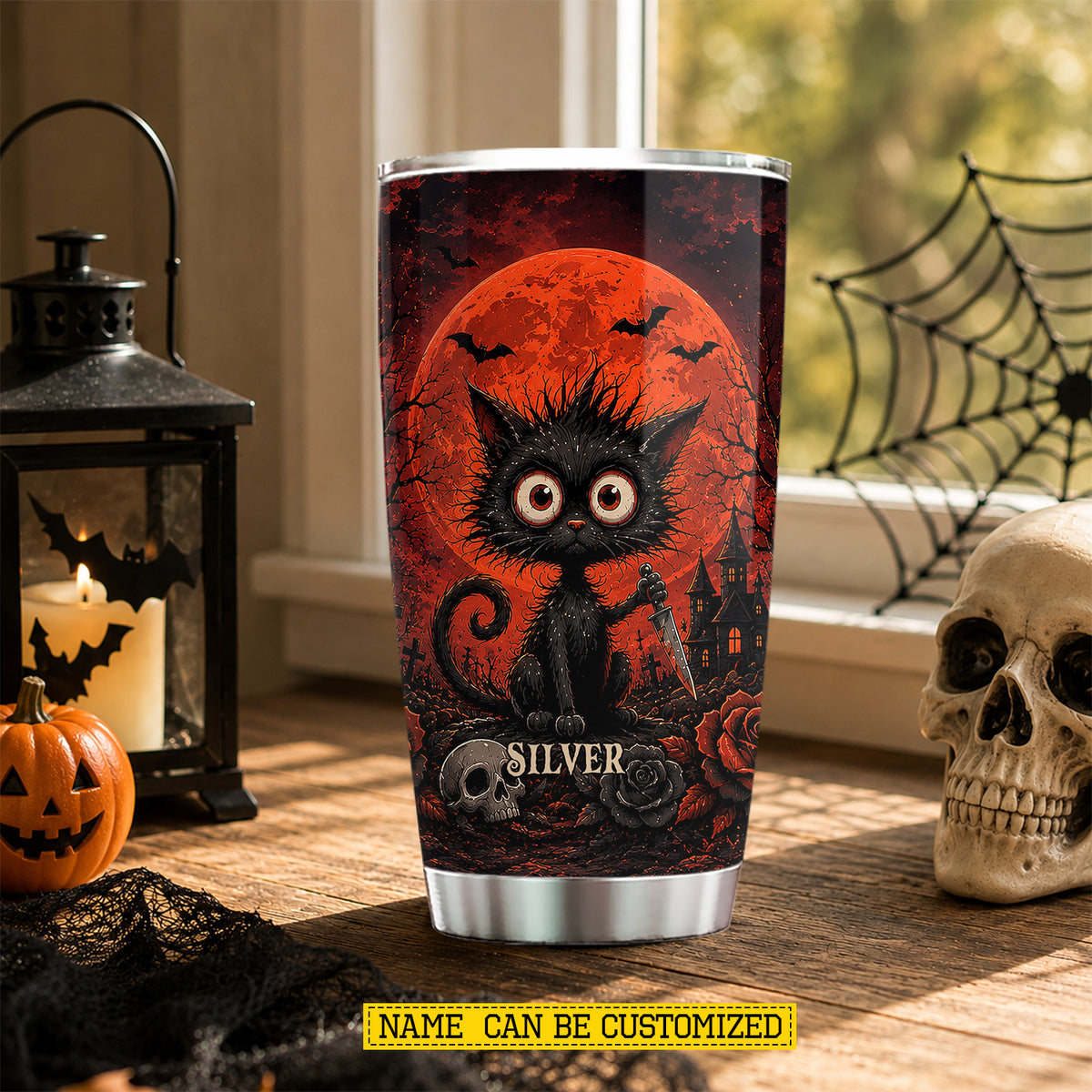 Funny Personalized Halloween Black Cat Tumbler, I Will Put You In The Trunk, Spooky Season Stainless Steel Tumbler, Travel Mug Tumblers Gift For Cat Lover