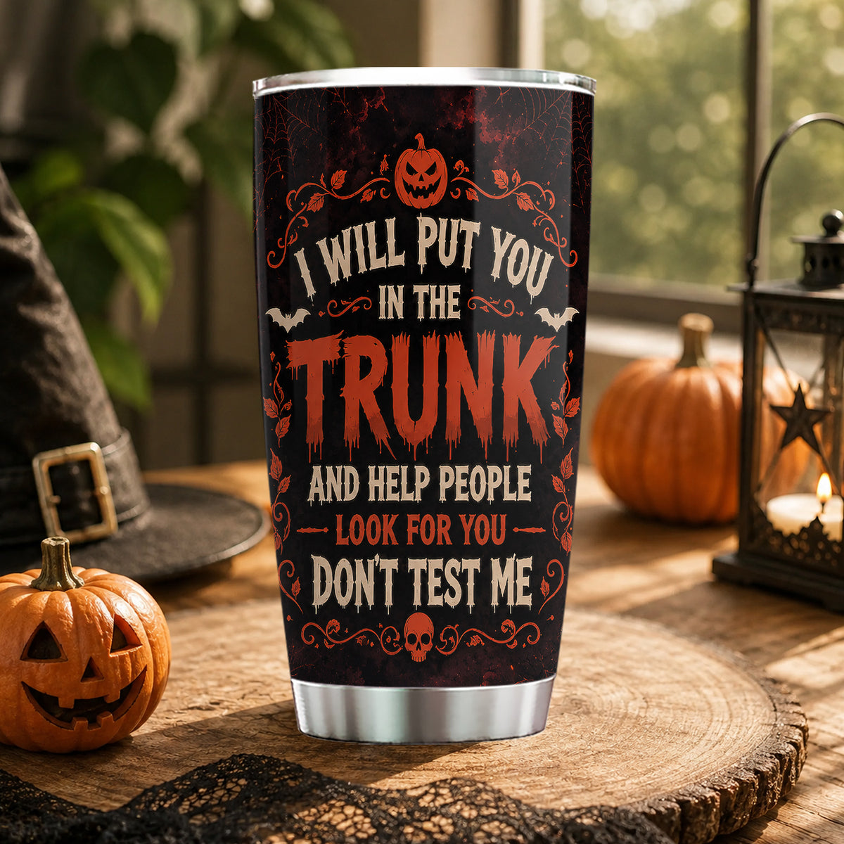 Funny Personalized Halloween Black Cat Tumbler, I Will Put You In The Trunk, Spooky Season Stainless Steel Tumbler, Travel Mug Tumblers Gift For Cat Lover