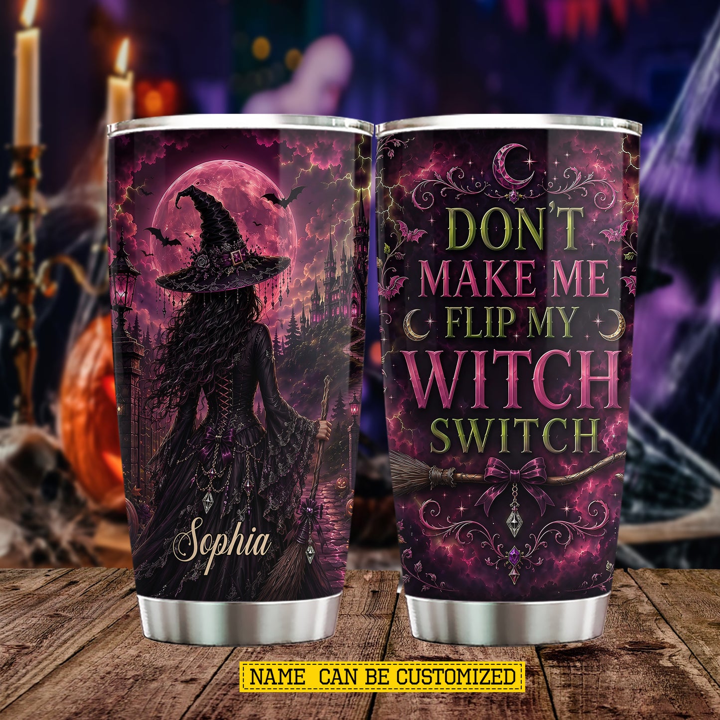 Personalized Halloween Witch Tumbler, Don’t Make Me Flip My Witch Switch, Spooky Season Stainless Steel Tumbler, Travel Mug Tumblers Gift For Witch Lover