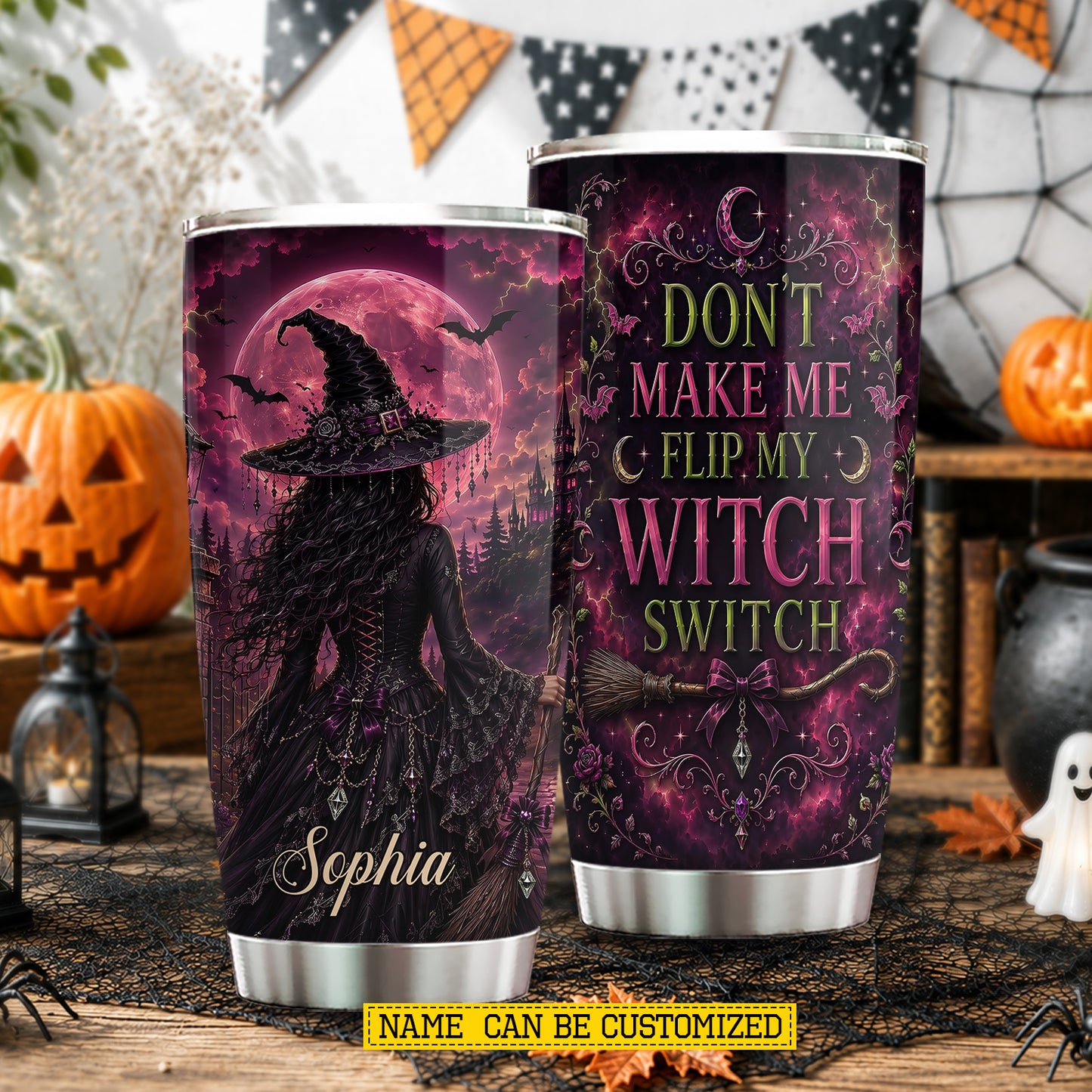 Personalized Halloween Witch Tumbler, Don’t Make Me Flip My Witch Switch, Spooky Season Stainless Steel Tumbler, Travel Mug Tumblers Gift For Witch Lover