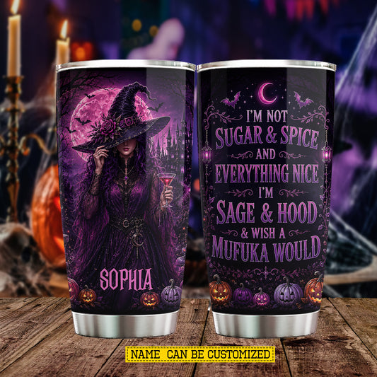 Personalized Halloween Witch Tumbler, Not Sugar And Spice Stainless Steel Tumbler Spooky Season Gift For Witch Lover