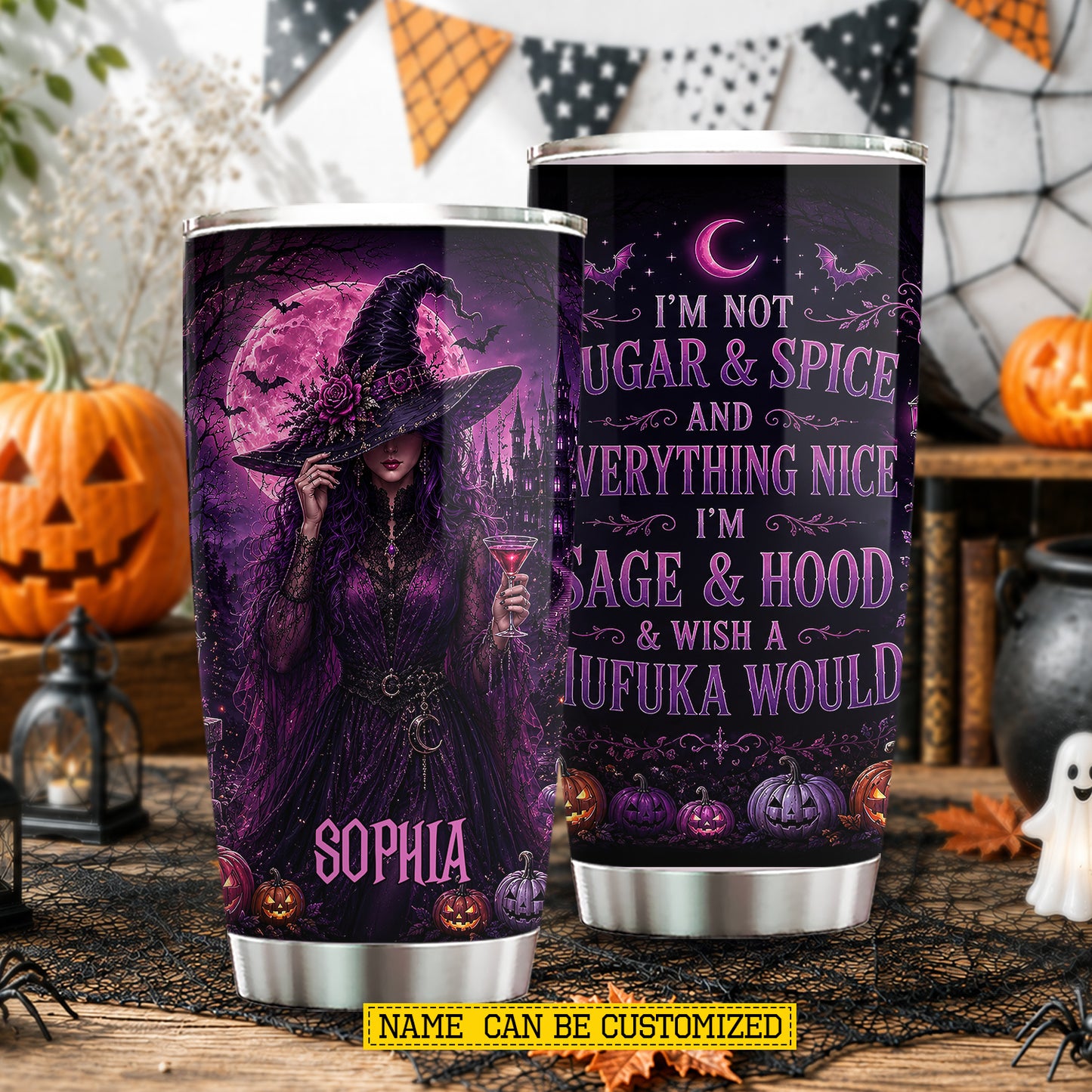Personalized Halloween Witch Tumbler, Not Sugar And Spice Stainless Steel Tumbler Spooky Season Gift For Witch Lover