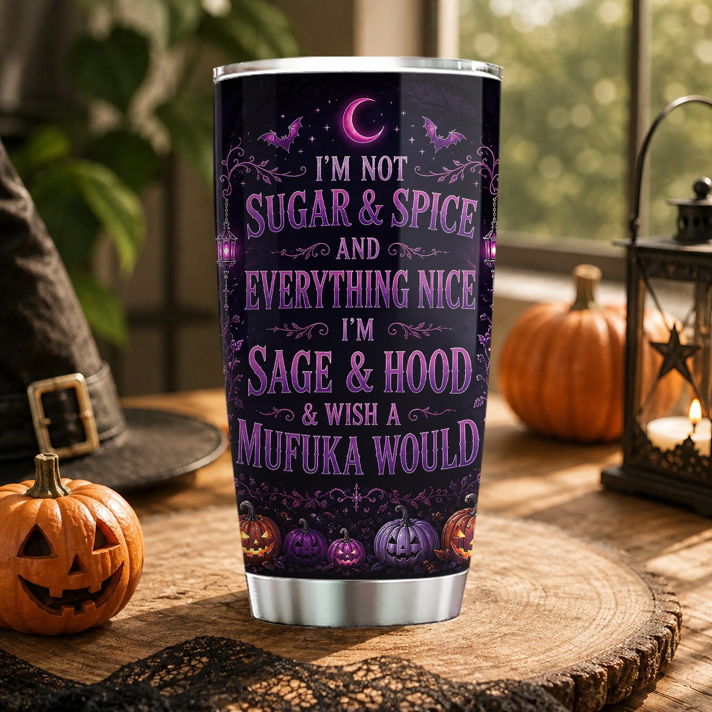 Personalized Halloween Witch Tumbler, Not Sugar And Spice Stainless Steel Tumbler Spooky Season Gift For Witch Lover