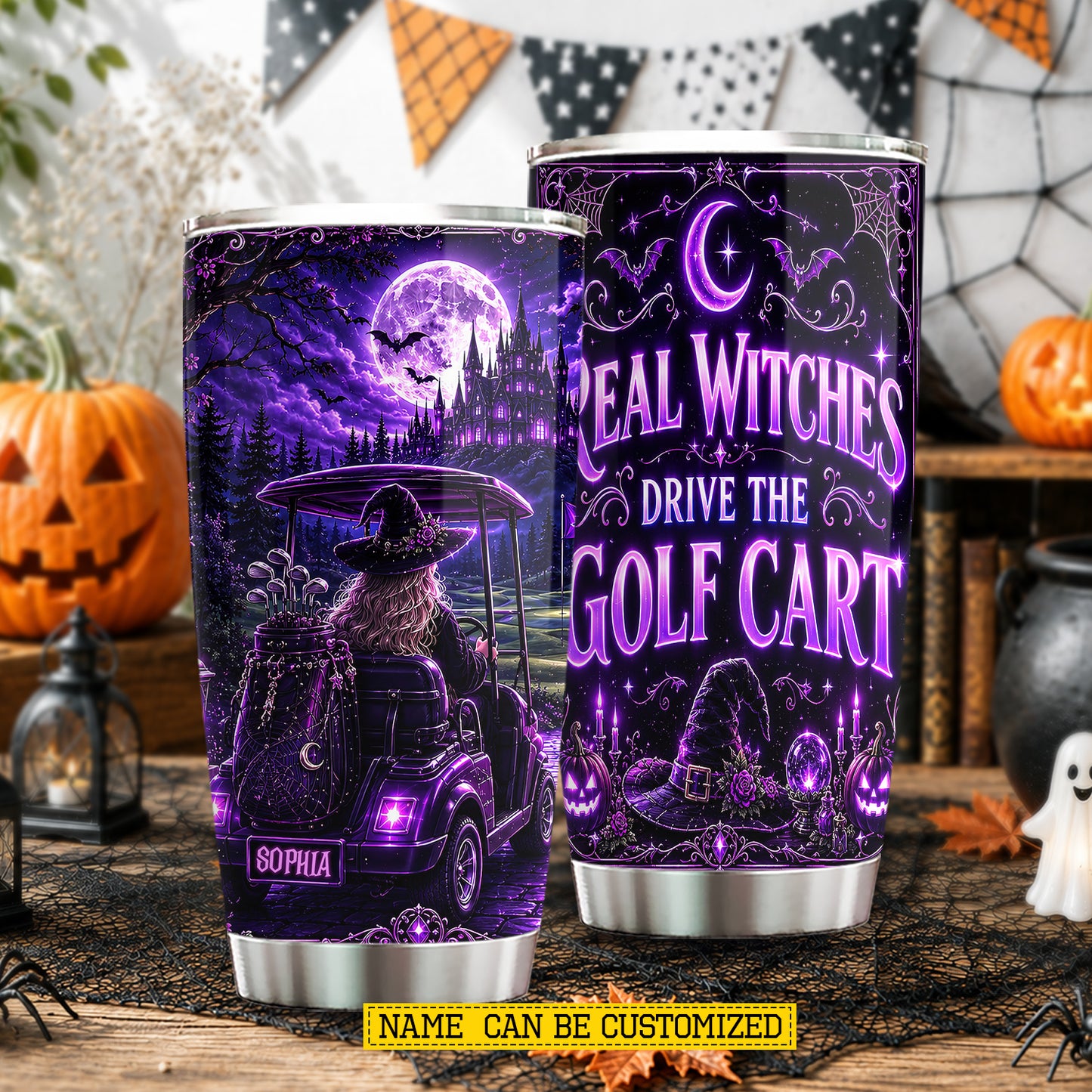 Funny Personalized Halloween Golf Witch Tumbler, Real Witches Drive The Golf Cart, Spooky Season Stainless Steel Tumbler, Travel Mug Tumblers Gift For Golf Lover