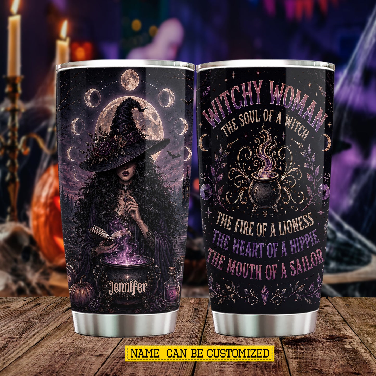 Personalized Halloween Witch Tumbler, Witchy Woman With The Soul Of A Witch, Spooky Season Stainless Steel Tumbler, Travel Mug Tumblers Gift For Witch Lover