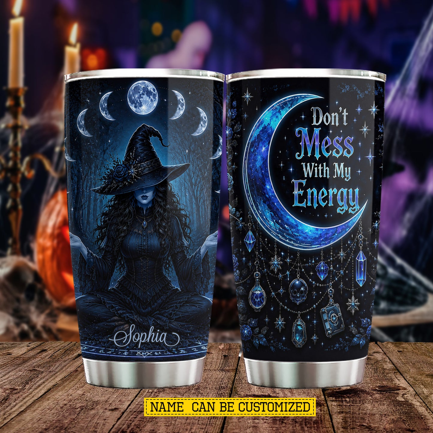 Personalized Halloween Witch Tumbler, Don’t Mess With My Energy, Spooky Season Stainless Steel Tumbler, Travel Mug Tumblers Gift For Witch Lover
