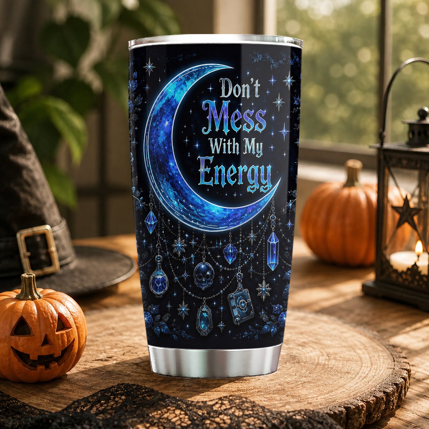 Personalized Halloween Witch Tumbler, Don’t Mess With My Energy, Spooky Season Stainless Steel Tumbler, Travel Mug Tumblers Gift For Witch Lover