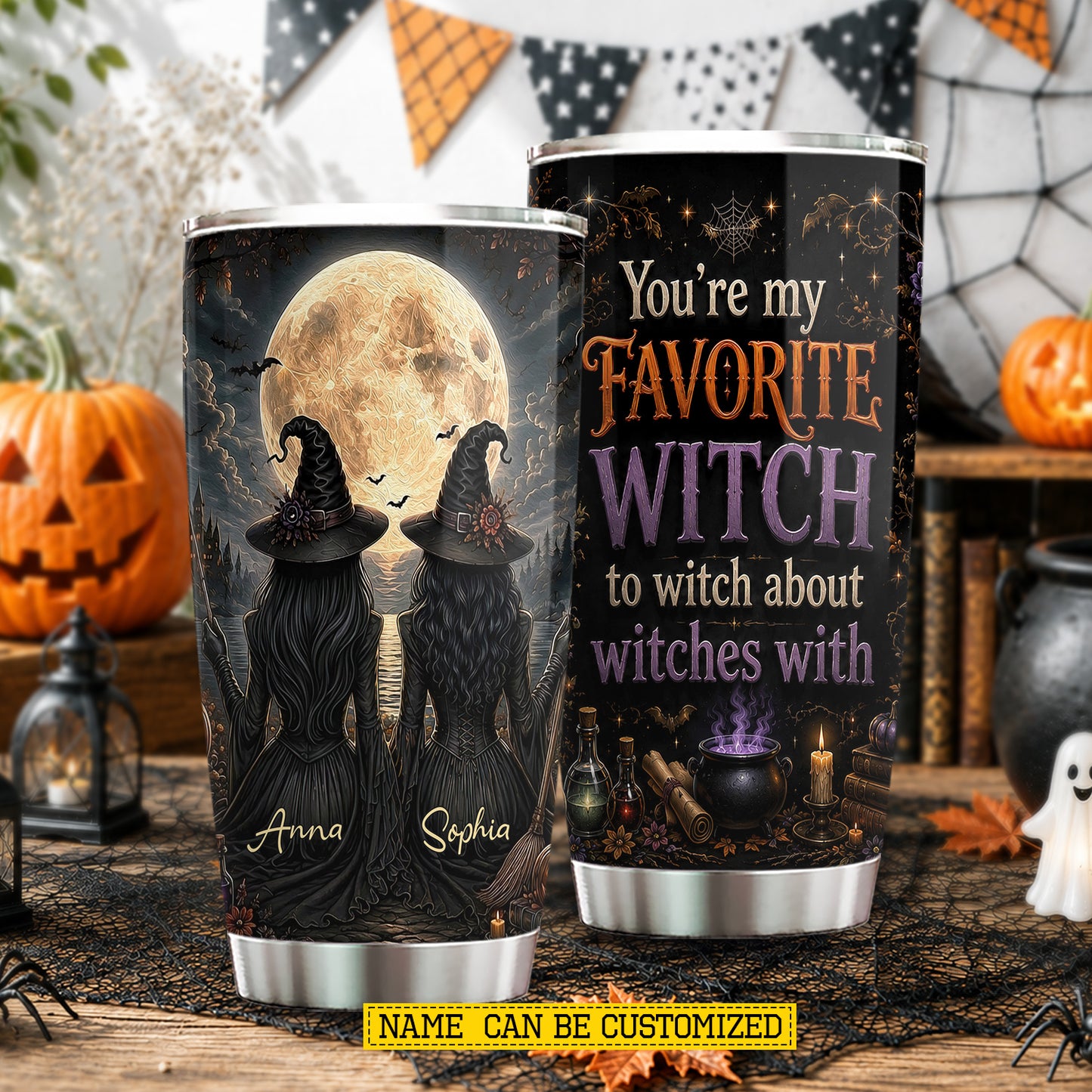 Personalized Halloween Bestie Witch Tumbler, You’re My Favorite Witch, Spooky Season Stainless Steel Tumbler, Travel Mug Tumblers Gift For Your Best Friend