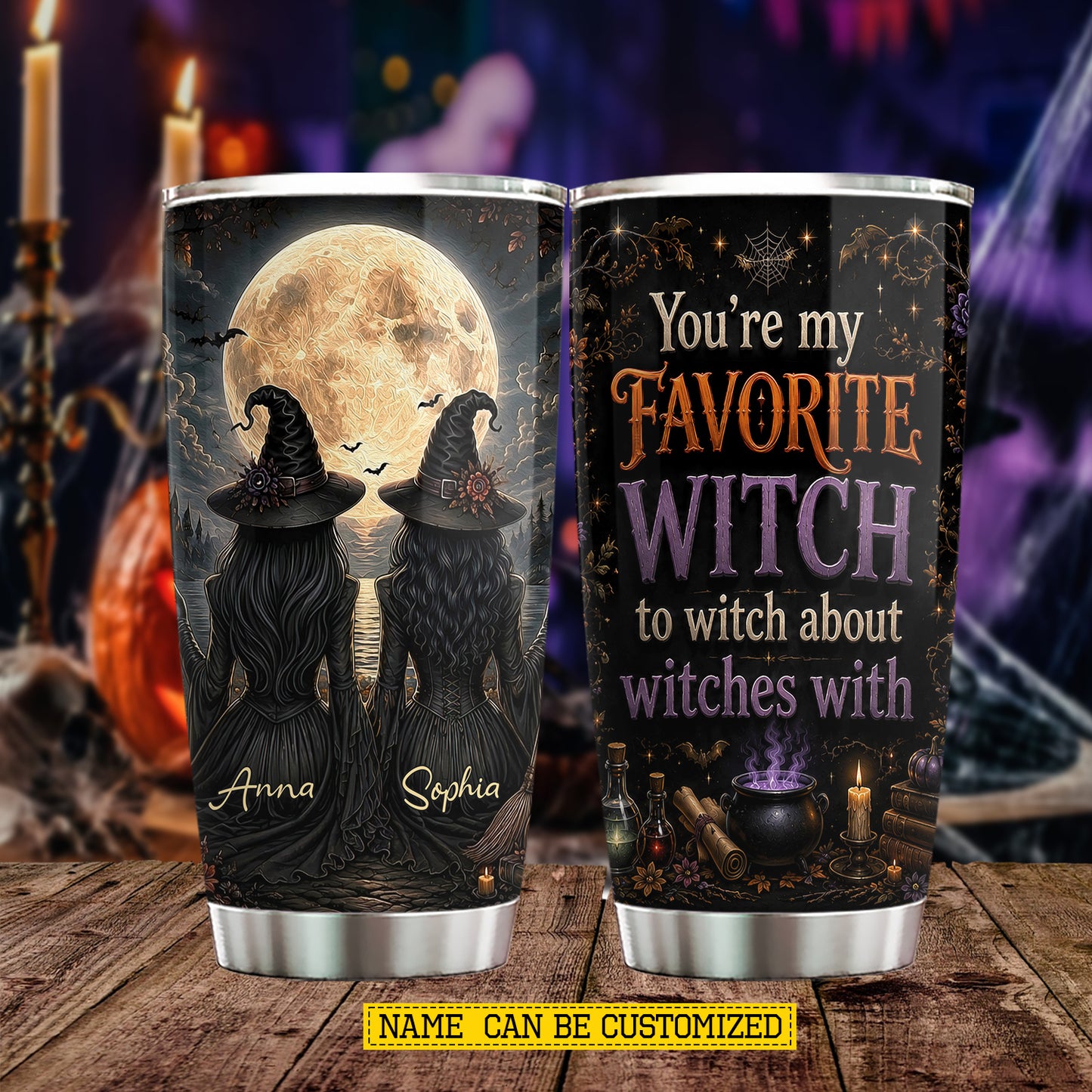Personalized Halloween Bestie Witch Tumbler, You’re My Favorite Witch, Spooky Season Stainless Steel Tumbler, Travel Mug Tumblers Gift For Your Best Friend