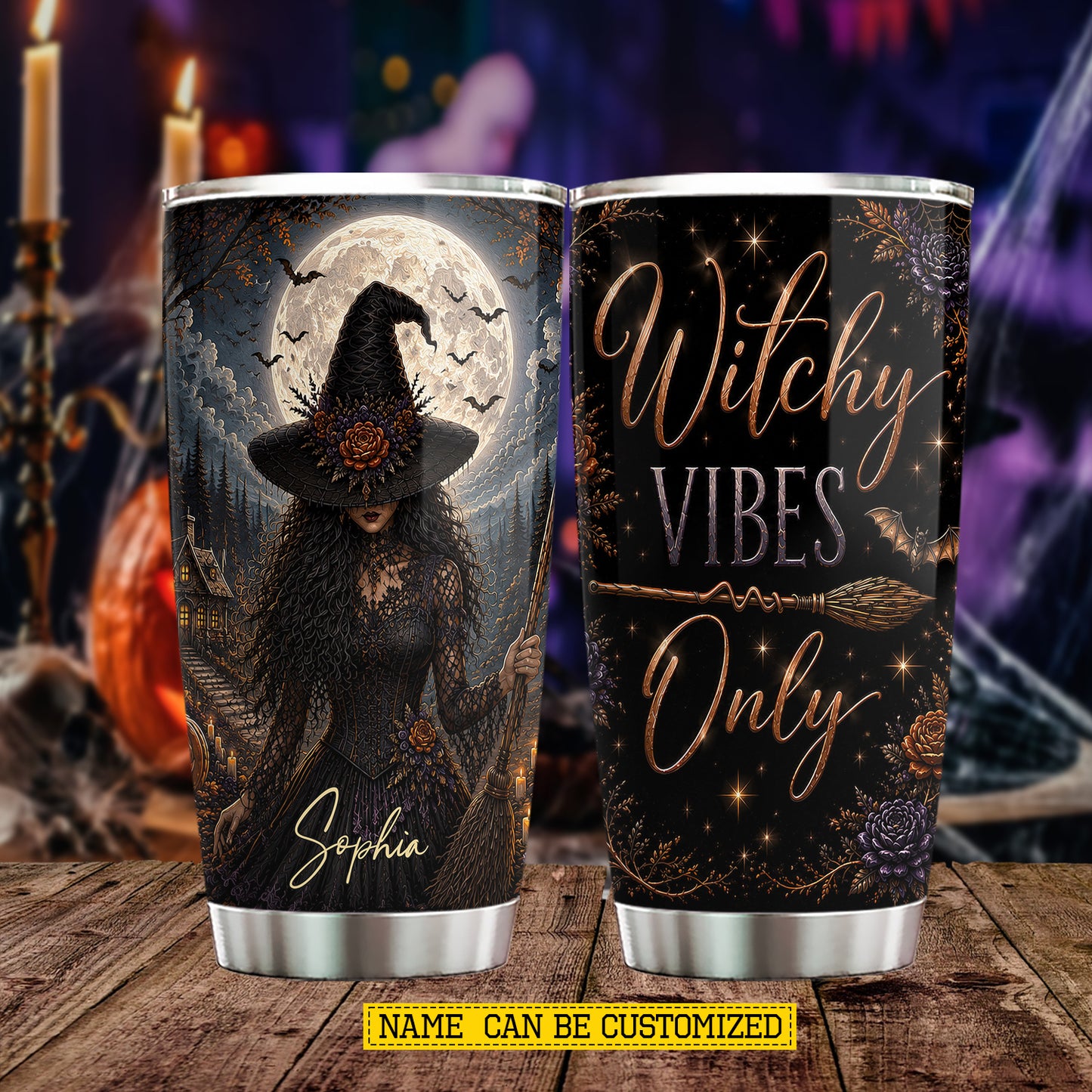 Personalized Halloween Witch Tumbler, Witchy Vibes Only, Spooky Season Stainless Steel Tumbler, Travel Mug Tumblers Gift For Witch Lover