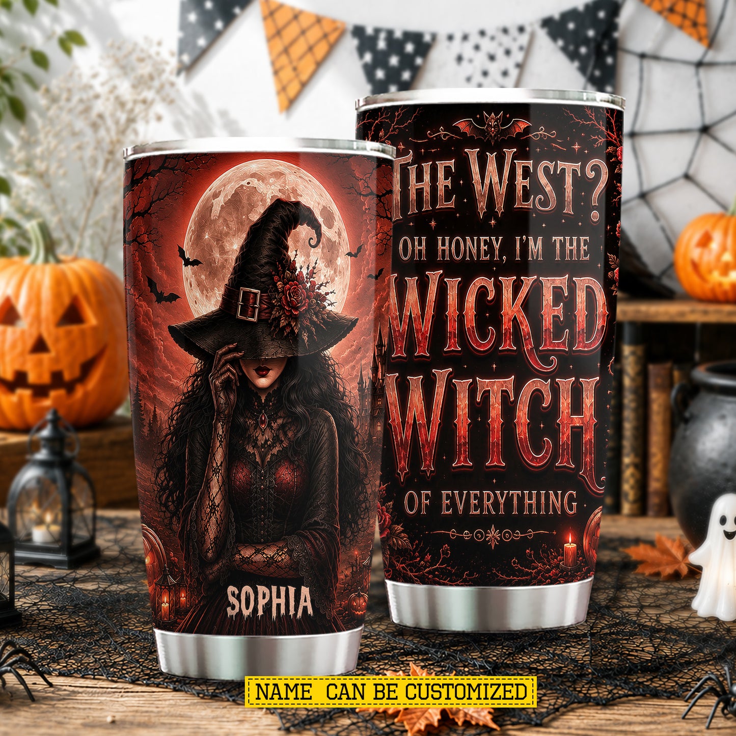 Personalized Halloween Witch Tumbler, Oh Honey I’m The Wicked Witch, Spooky Season Stainless Steel Tumbler, Travel Mug Tumblers Gift For Witch Lover